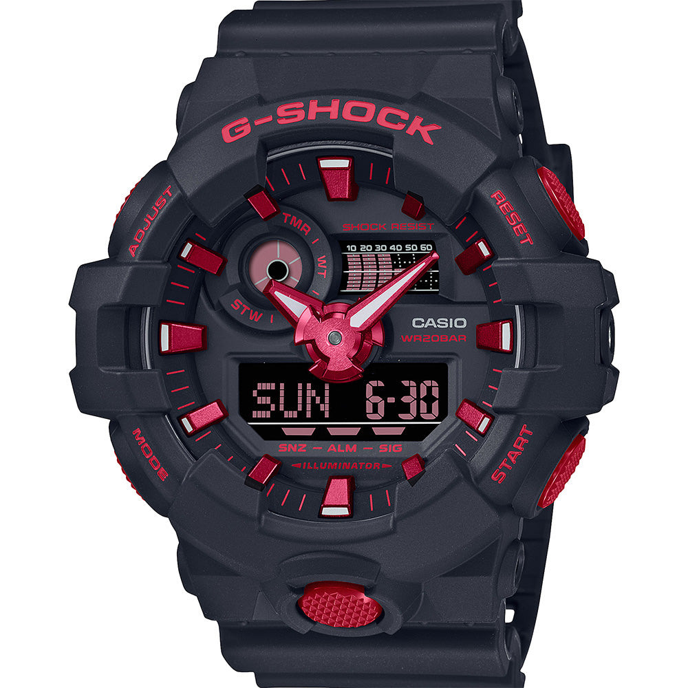 G Shock GA700BNR-1A Digital Sport Watch for Men - Shock Resistant, 200M Waterproof, LED Backlight, Stopwatch - Perfect for Outdoor Activities, Running, Hiking & Extreme Sports