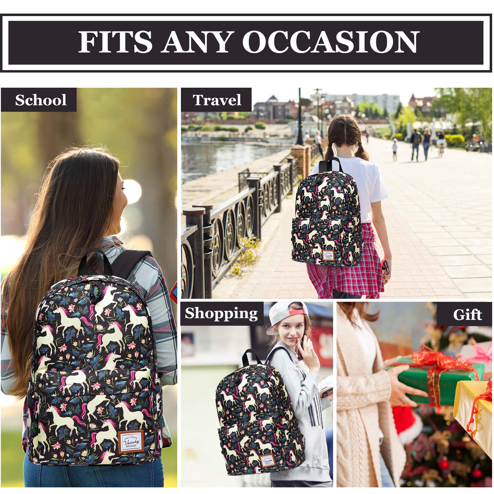 VASCHY Stylish School Backpack for Girls & Women - Cute Bookbag for Kids, Teens, Middle School, College & Work - Durable Laptop Backpack for Everyday Use, Travel & Commuting