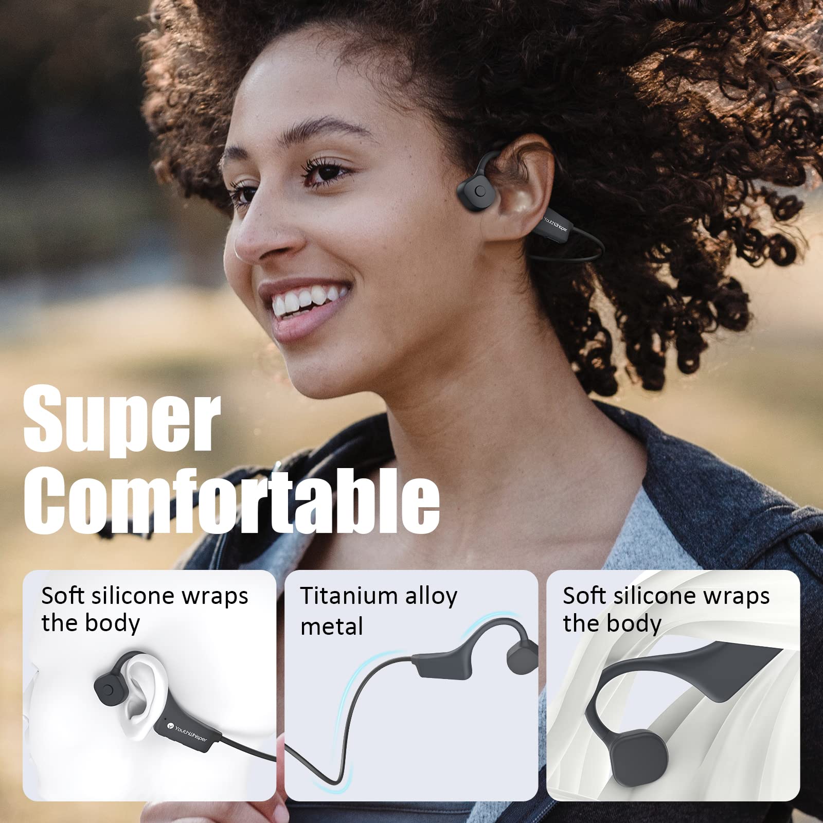 Bone Conduction Headphones Wireless Bluetooth 5.2 - Open Ear IP67 Waterproof Sport Headphones with Noise Cancelling Mic - Lightweight Comfortable for Running, Hiking, Cycling, Workouts & Outdoor Activities