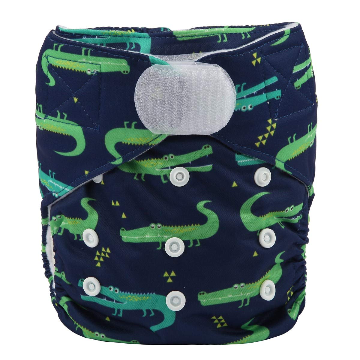 Eco-Friendly Baby Pocket Cloth Diaper with Hook & Loop Fasteners - Green Crocodile Print | Soft, Washable & Reusable for Newborns & Toddlers | Perfect for Daycare, Travel & Eco-Conscious Parenting