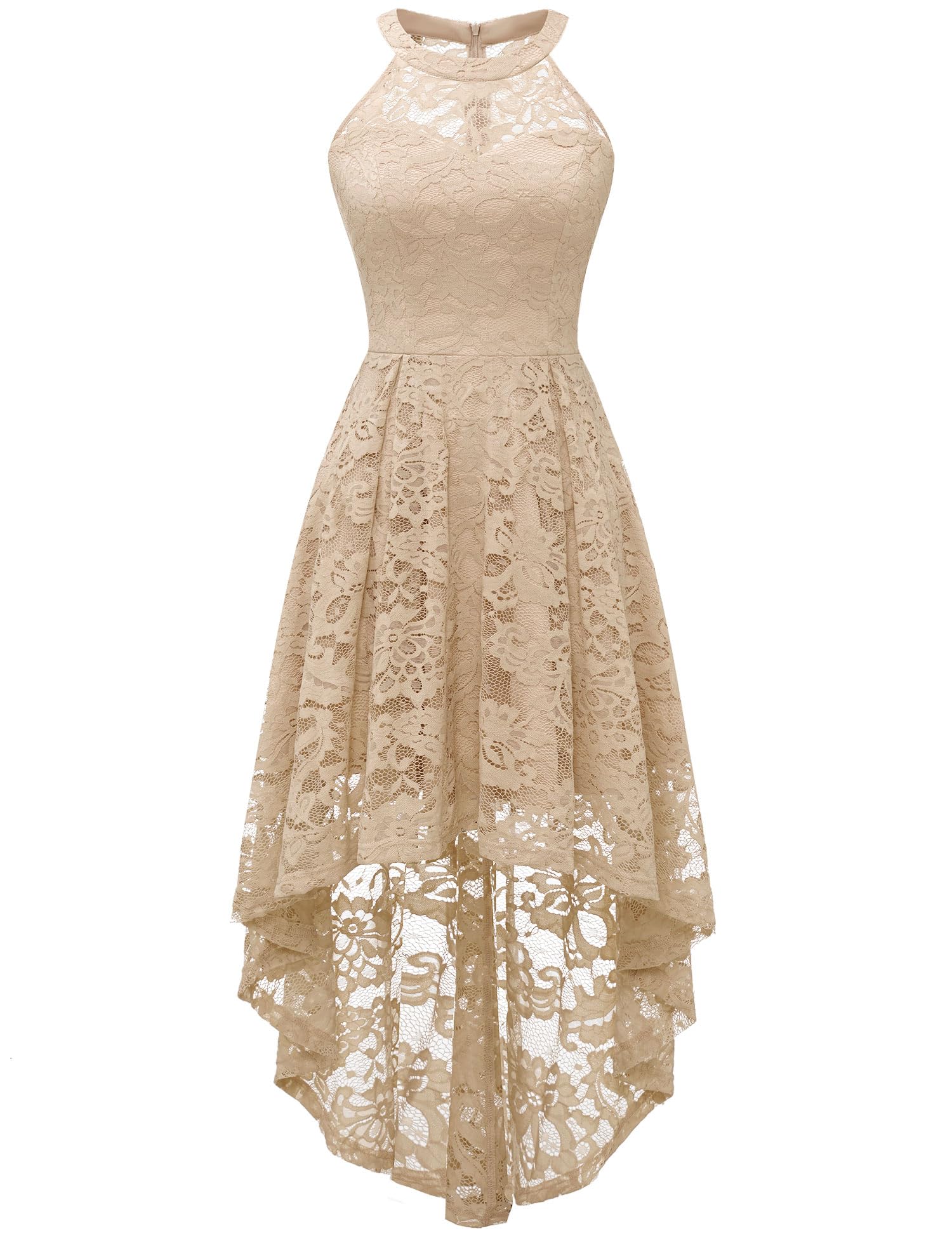 Elegant Women's Halter Lace Cocktail Dress for Wedding Guest & Bridesmaid | Hi-Lo Hem Sheer Neckline Party Gown | Perfect for Evening Events, Formal Occasions & Special Celebrations