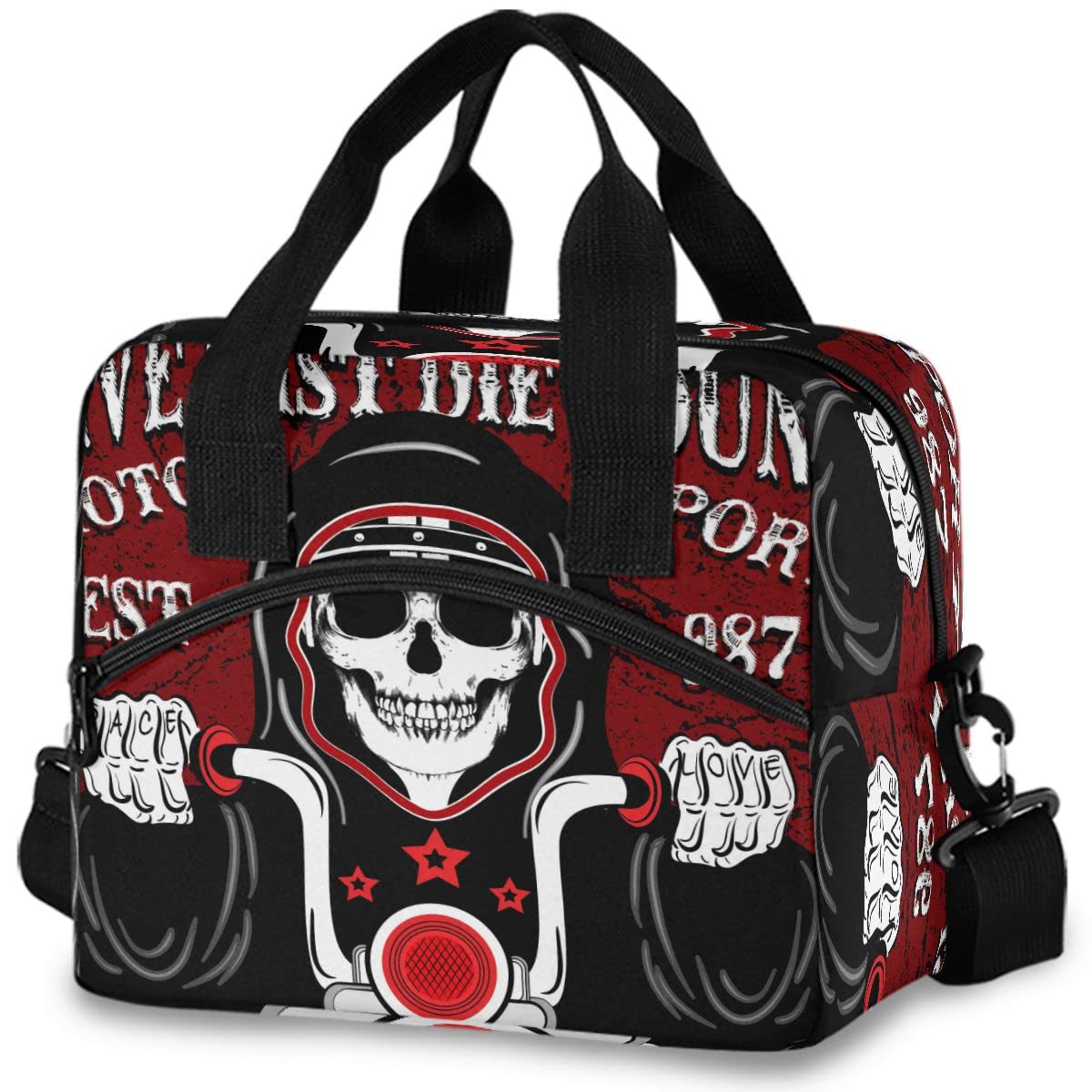 **MNSRUU Insulated Lunch Bag with Skull Design - Reusable Leakproof Cooler Lunch Tote for Men & Women - Perfect for Work, School, Picnics & Motorcycle Rides**