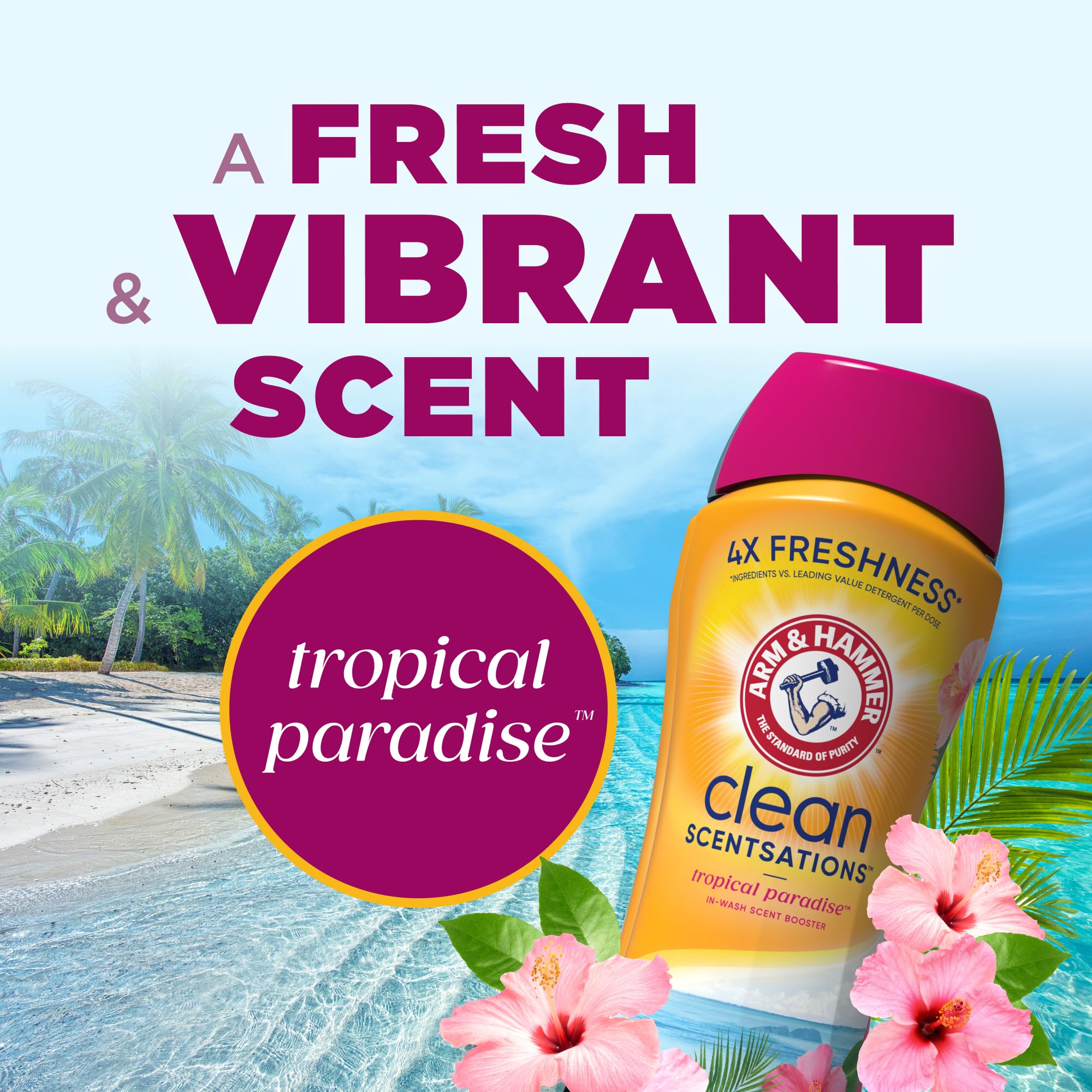 ARM & HAMMER Clean Scentsations In-Wash Scent Booster | Tropical Paradise Fragrance Laundry Crystals | 45 Oz | Long-Lasting Freshness for Clothes & Linens | Perfect for Laundry, Gym Bags & Travel