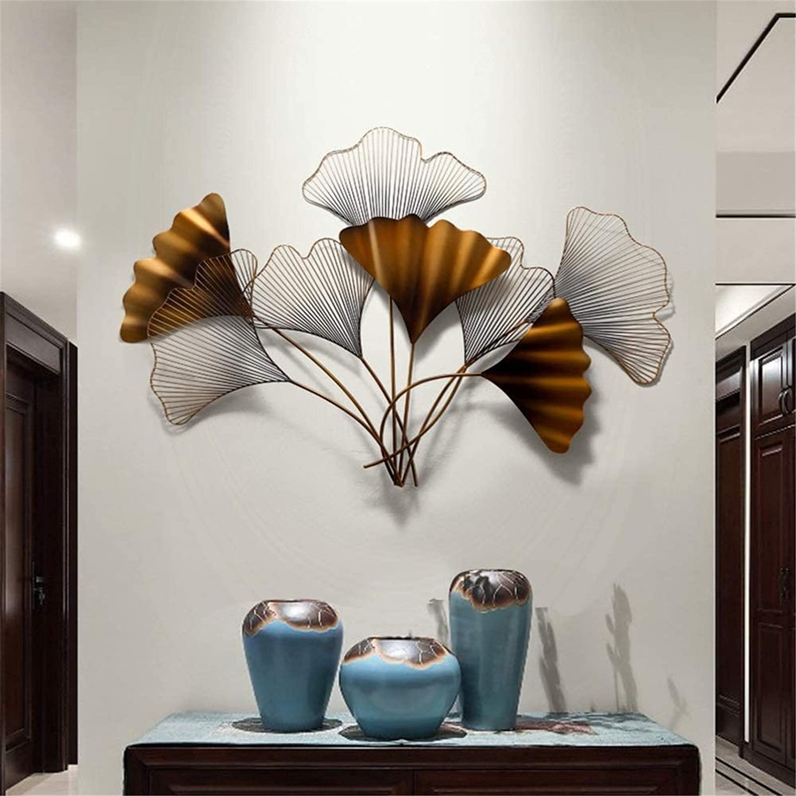 XBSXP Large Metal Wall Art - Handcrafted Gold Openwork Wrought Iron Ginkgo Leaf Sculpture | Elegant Indoor & Outdoor Wall Decor for Living Room, Bedroom, Garden & Patio