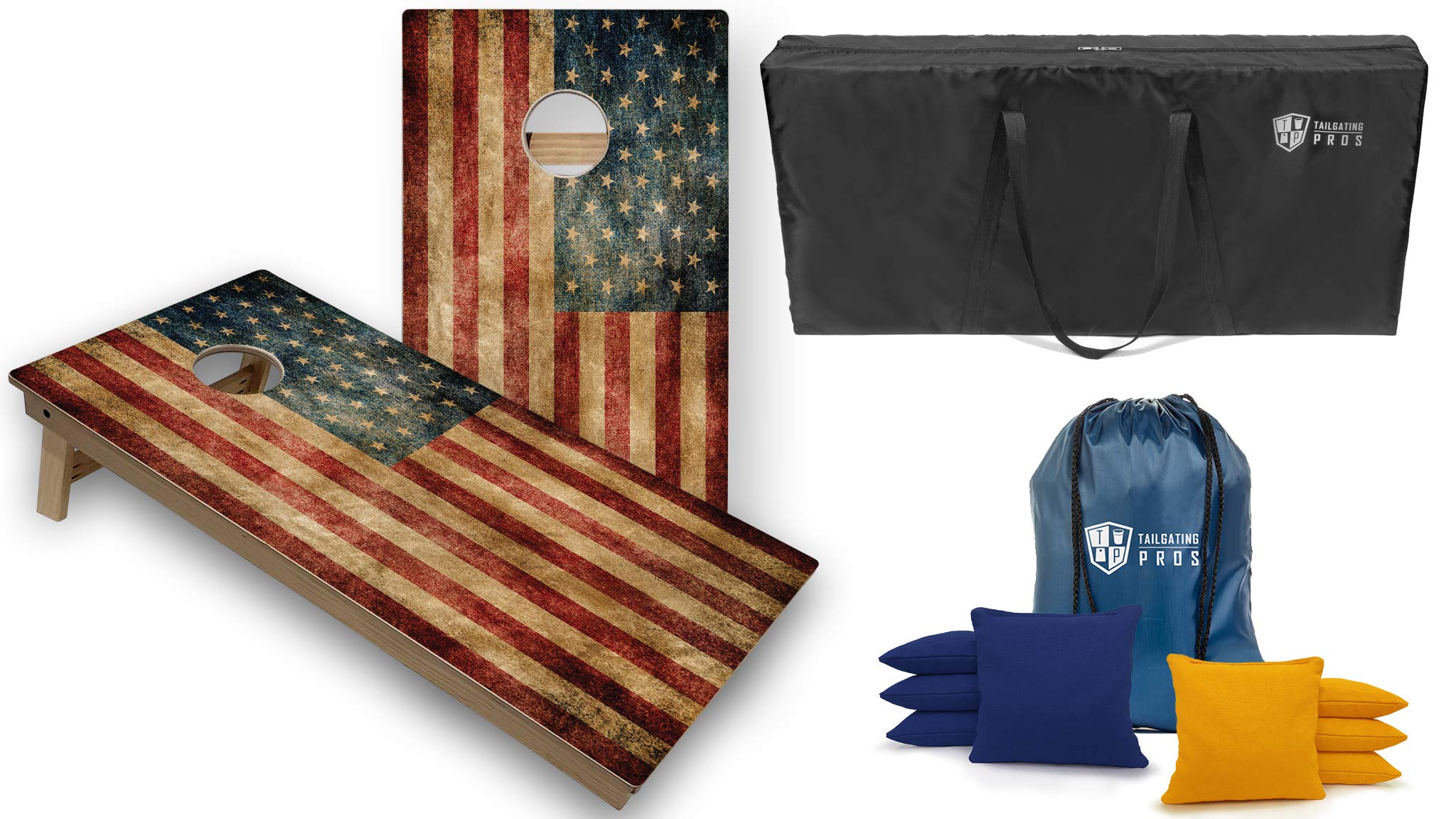 Premium Tournament-Grade Cornhole Game Set – 2 Professional 4'x2' Distressed Flag Regulation Baltic Birch Boards, Carrying Case & 8 Bags – Optional LED Lights – Perfect for Tailgating, Backyard Parties & Outdoor Events
