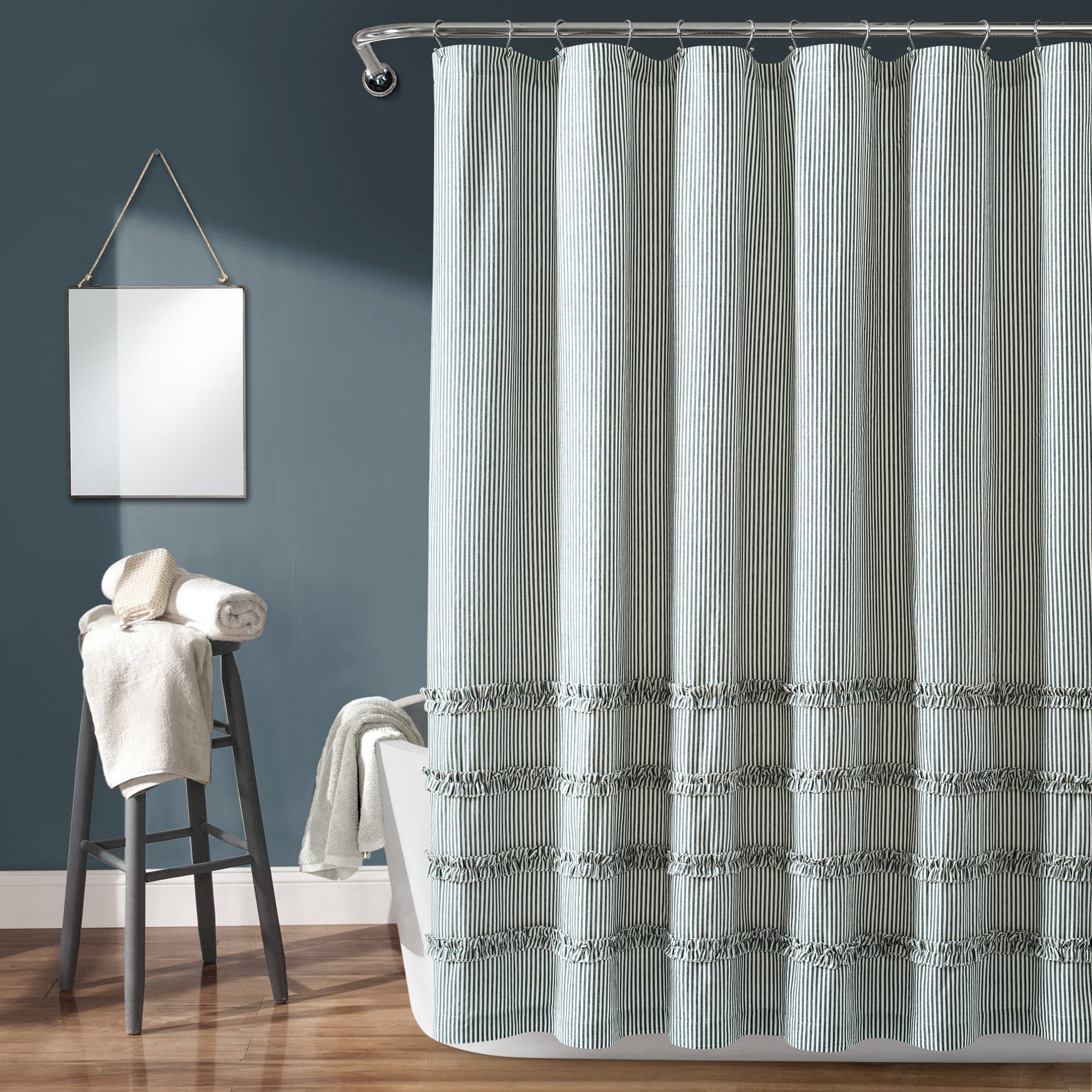 Vintage Stripe Yarn Dyed Cotton Shower Curtain - Waterproof Bathroom Decor for Vintage Style, Farmhouse & Boho Chic Bathrooms