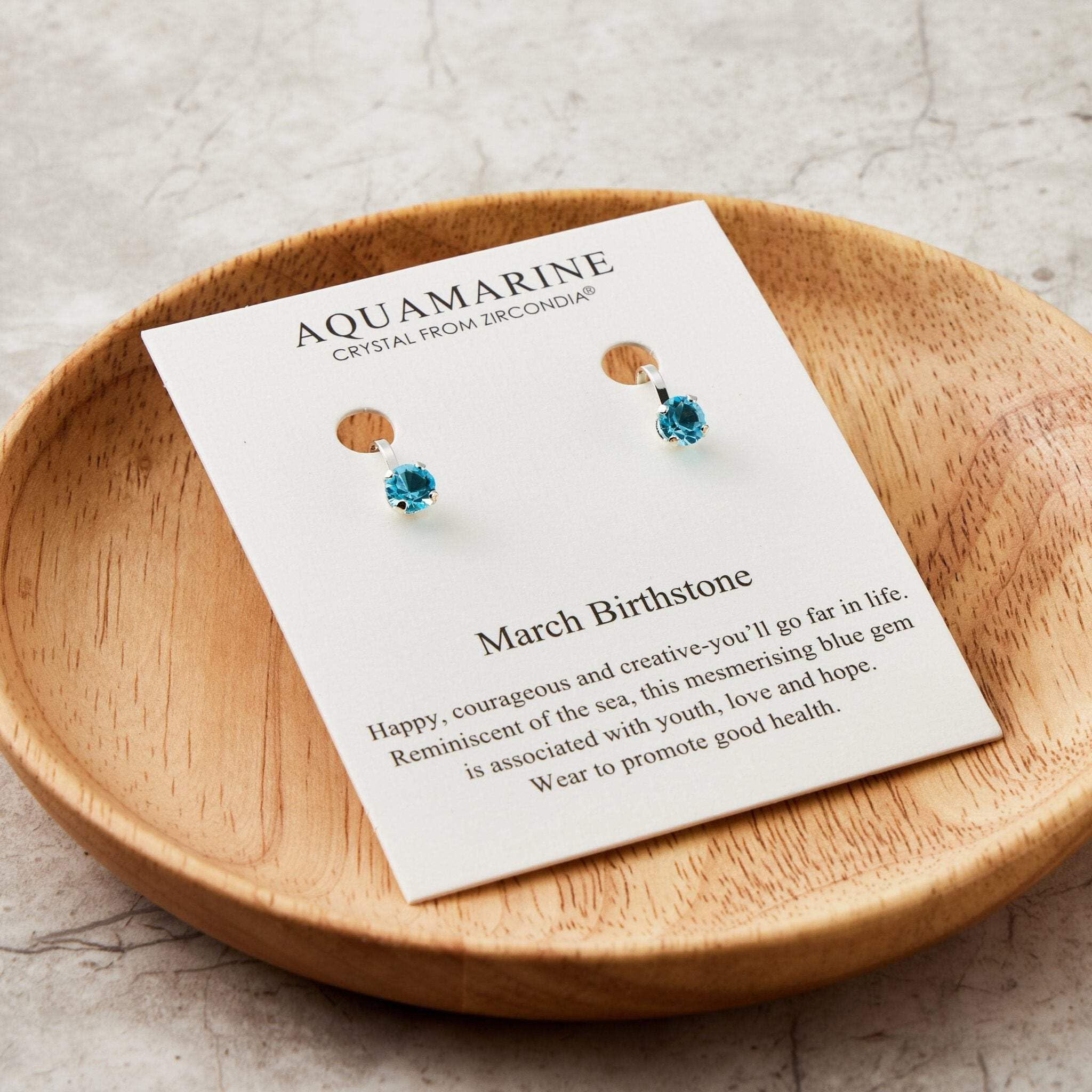 Aquamarine Clip-On Earrings with Zirconia for March Birthdays | Gift for Women