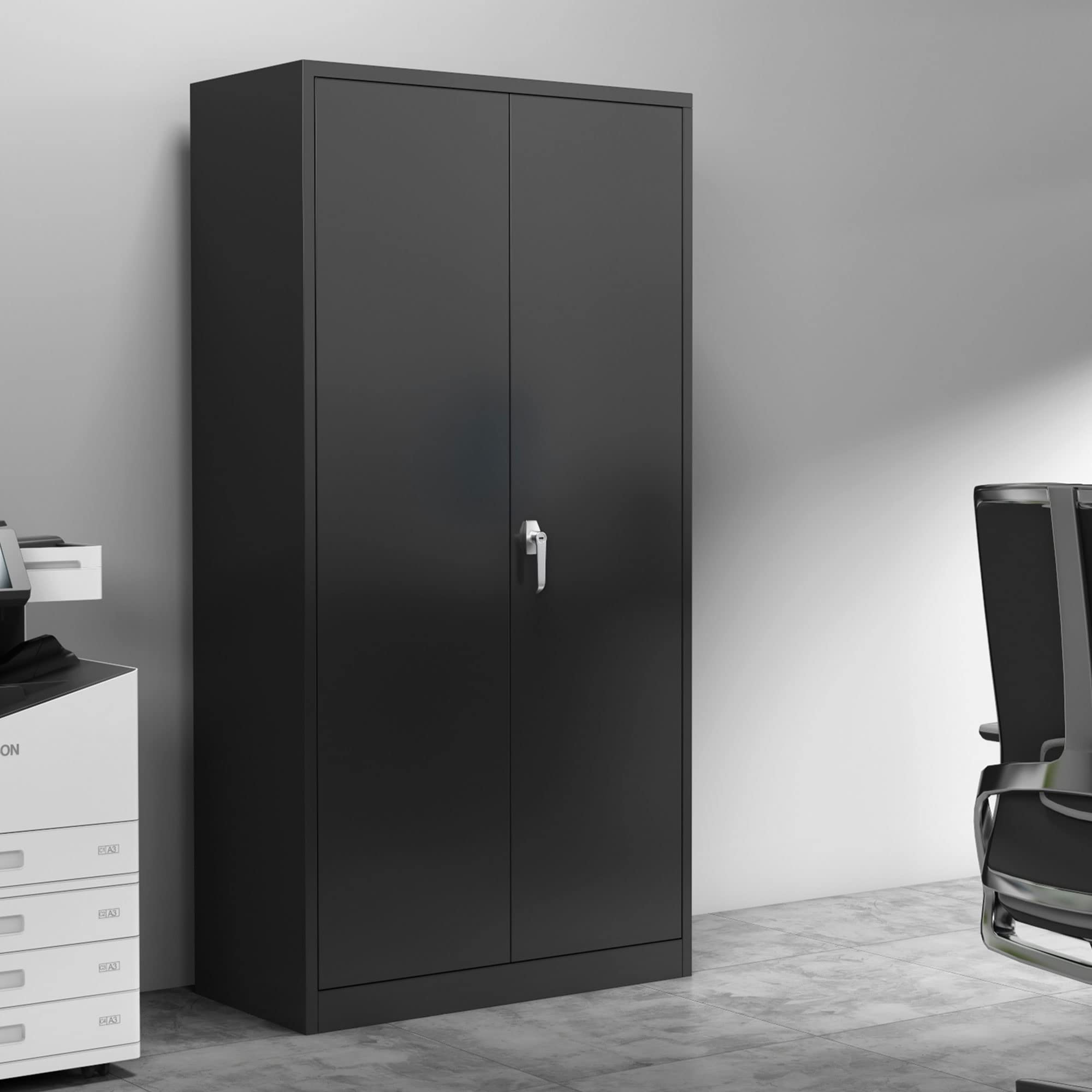 Aobabo 72-Inch Tall Metal Storage Cabinet with Handle Locking System - 4 Adjustable Shelves Steel Organizer for Office, Garage, Warehouse & Home Storage - Black (Assembly Required) - Perfect for Organizing Tools, Files & Supplies