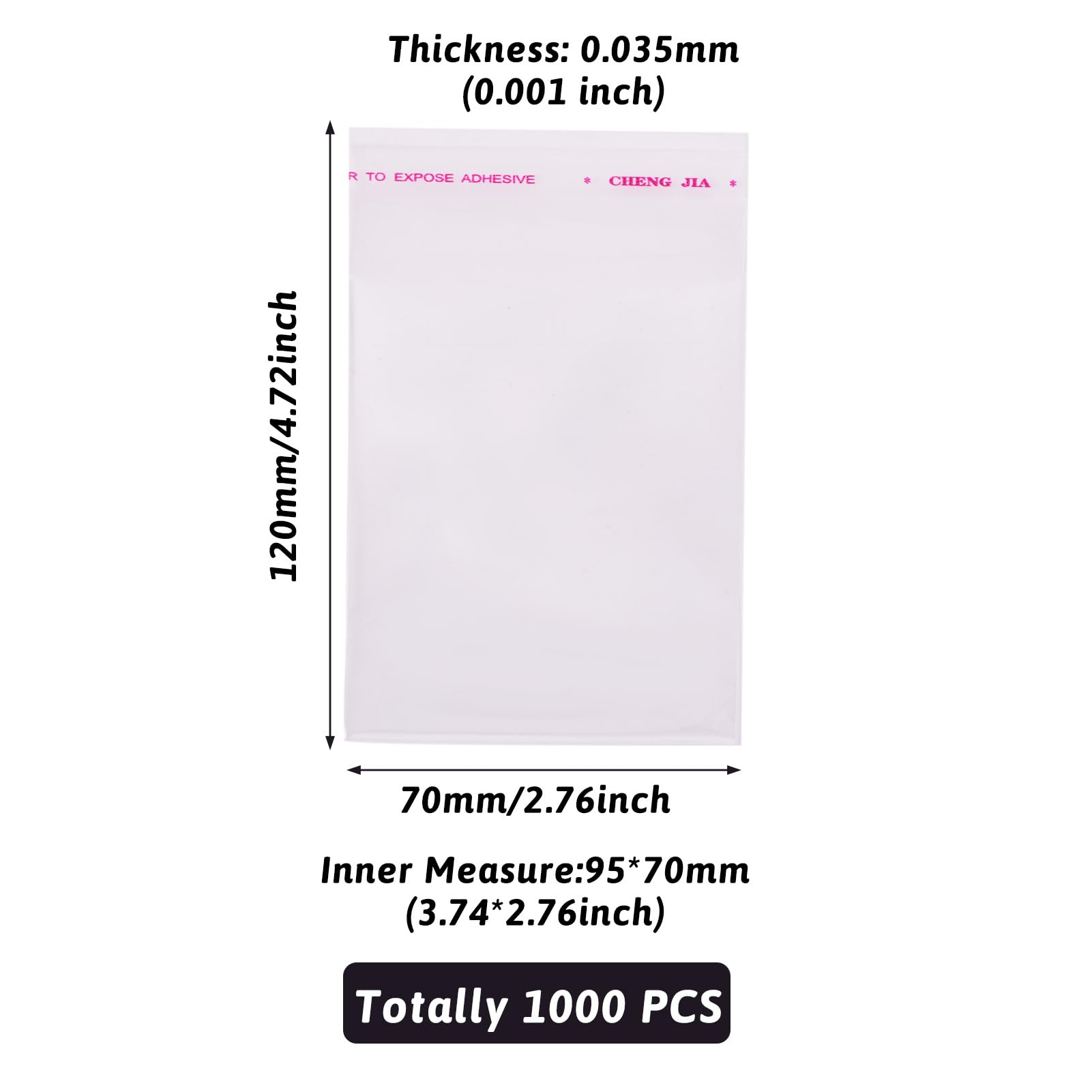 1000pcs 3.74x2.76inch Clear Resealable Plastic Bags - OPP Cellophane Self-Adhesive Poly Bags for Bakery, Candy, Soap, Cookies, Chocolate Packaging (95x70mm) | Perfect for Food Storage, Gift Wrapping & Small Item Organization