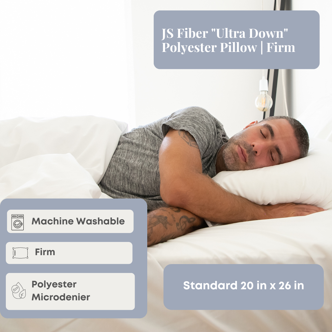 JS Fiber Ultra Down Polyester Pillow - Firm Support for Side & Back Sleepers | Hypoallergenic & Breathable Bed Pillow for Comfortable Sleep | Perfect for Home, Hotel, and Travel Use