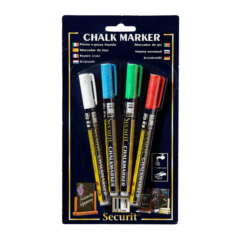 American Metalcraft BLSMA100V4COL 4-Pack Assorted Chalk Markers - Vibrant Colors for Chalkboards, Windows, Signs & DIY Crafts