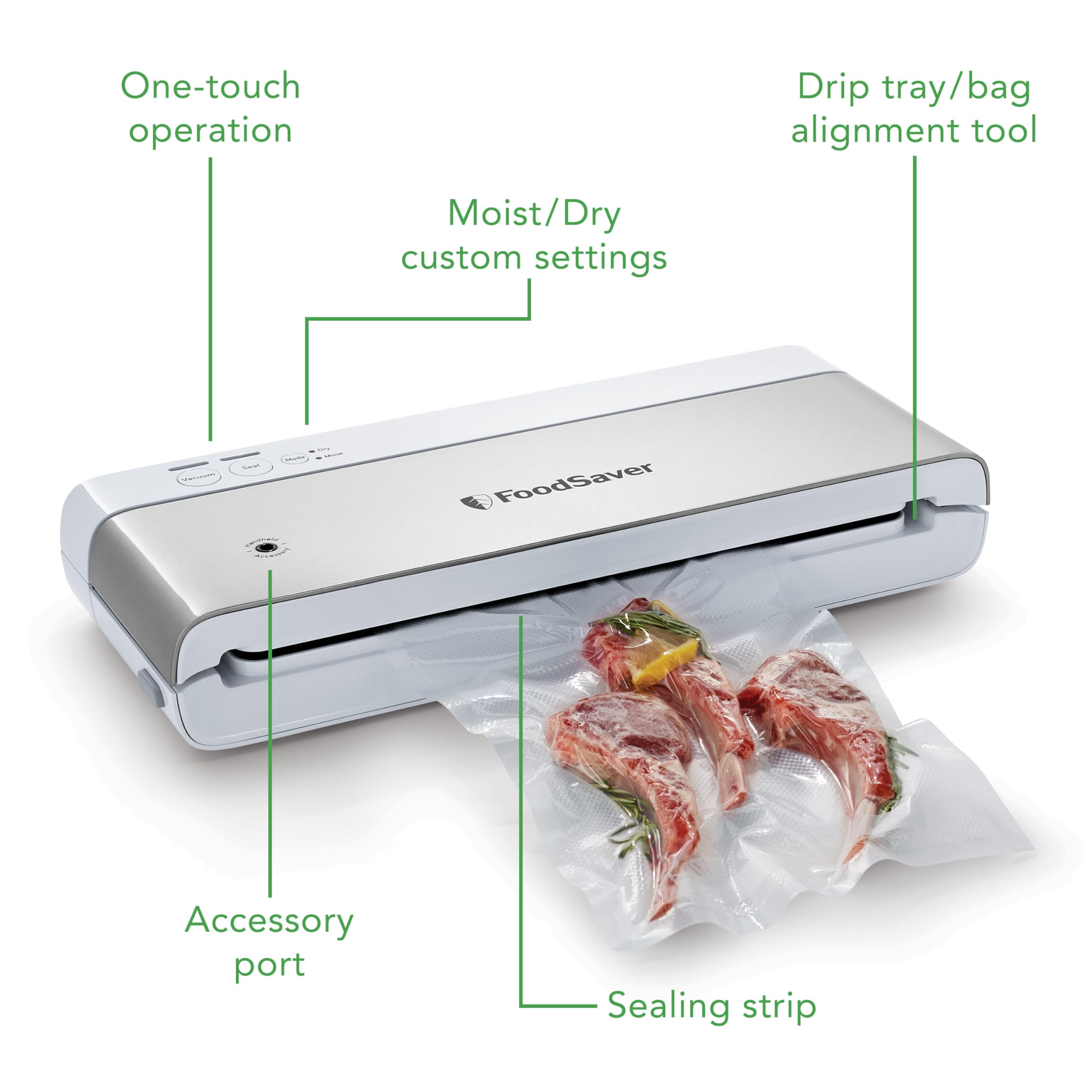 FoodSaver Compact Vacuum Sealer Machine with Airtight Bags & Roll - White | Perfect for Sous Vide Cooking, Meal Prep & Long-Term Food Storage | Preserve Freshness for Fruits, Meats & Leftovers | Kitchen & Camping Essential