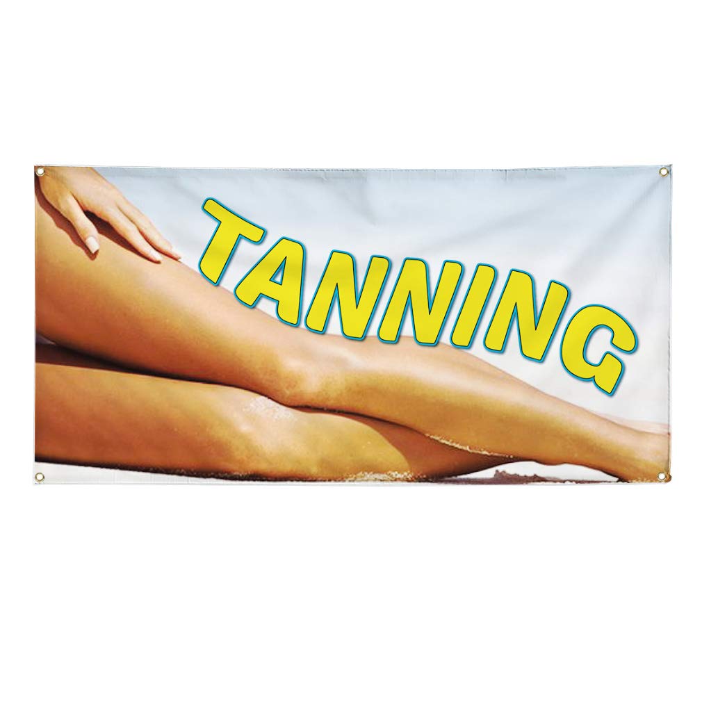 Vinyl Banner 48x96 Inches - Weatherproof Outdoor Advertising Sign with 8 Grommets for Tanning Business, Industrial Yard Signs & Commercial Use | Durable for All Weather Conditions