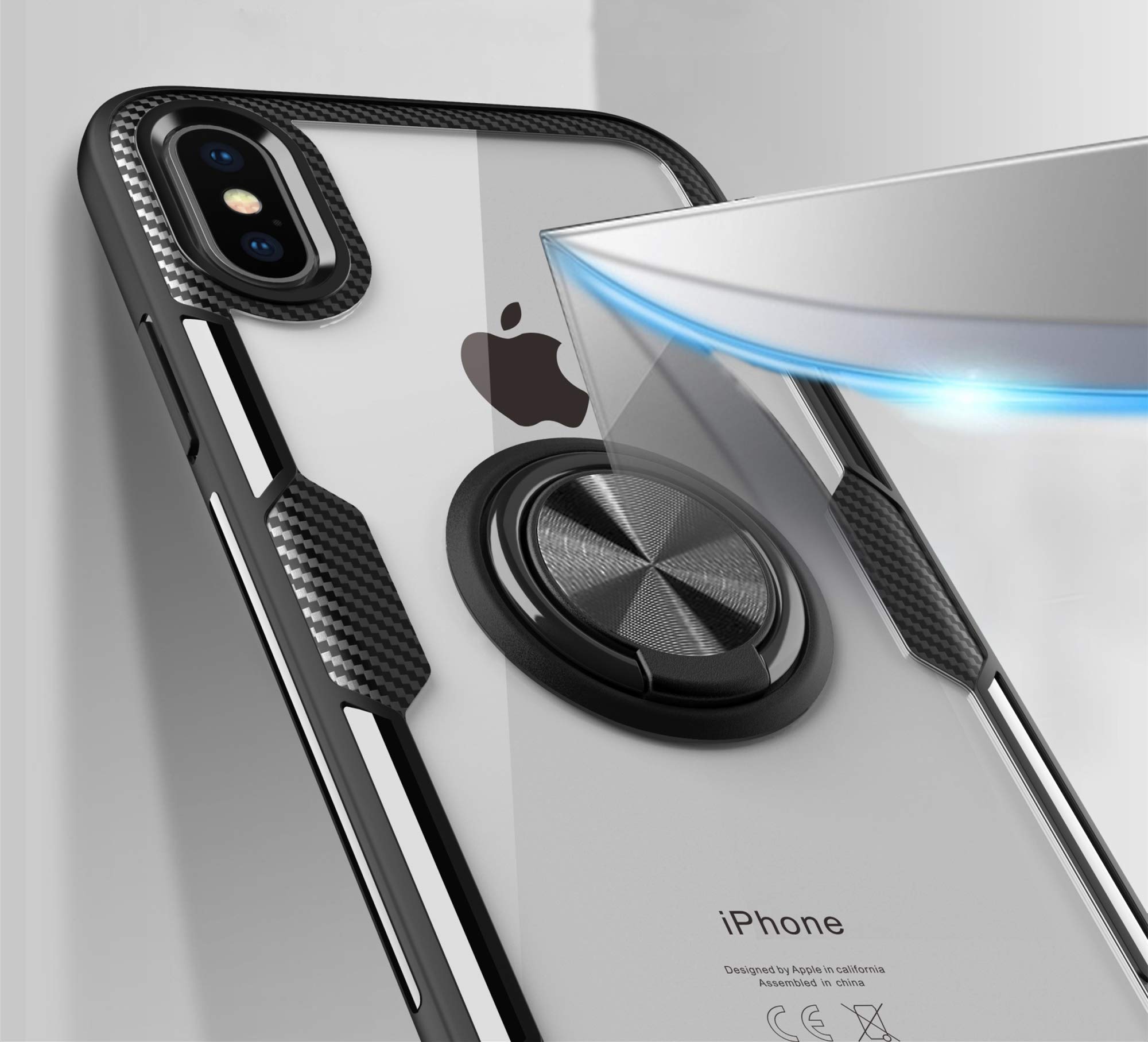 SORAKA Clear iPhone Xs/X Case with Ring Holder & Metal Plate - Slim Fit Transparent Hard PC Cover for Magnetic Car Mount | Perfect for Driving, Work & Daily Use
