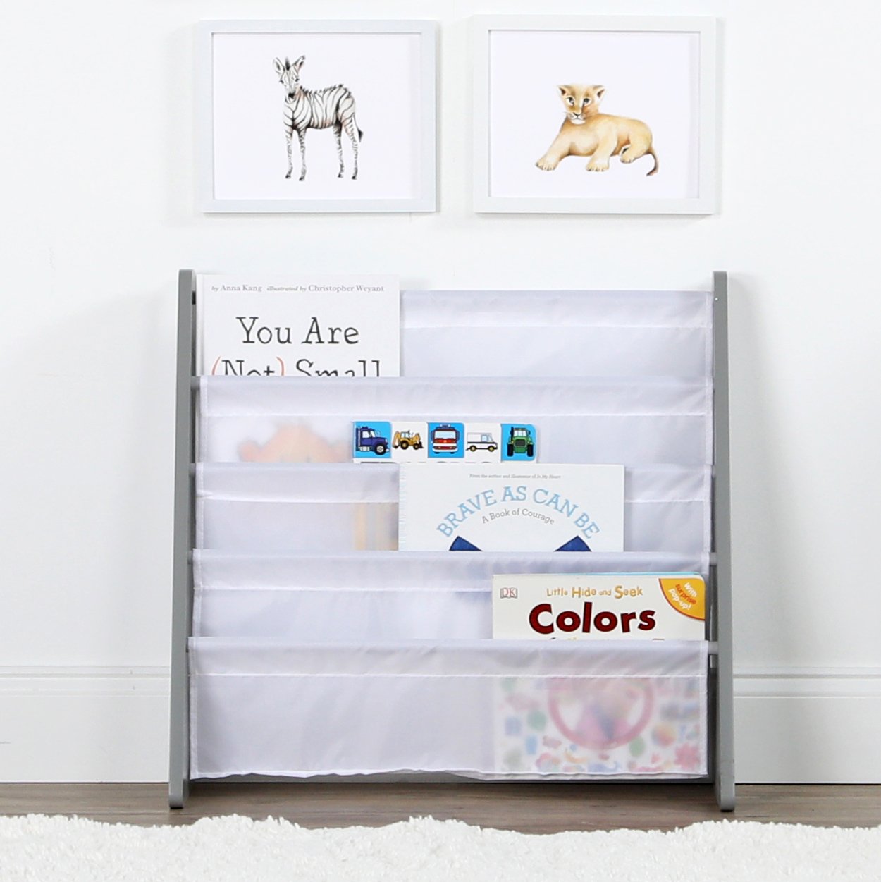 Humble Crew Kids Toy Organizer & Book Rack Storage Bookshelf - Grey/White Toddler Furniture for Nursery, Playroom & Bedroom Organization