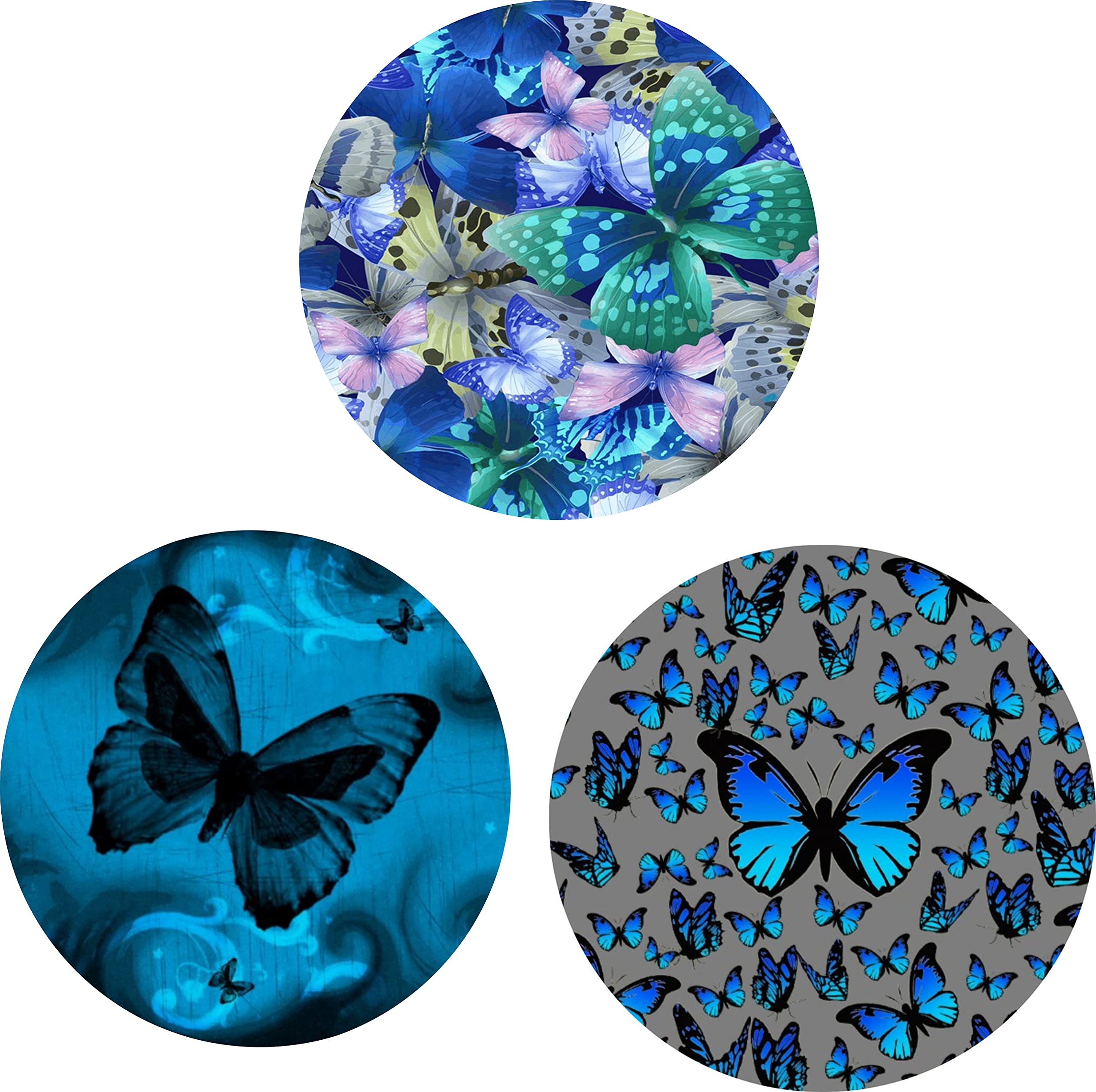 (3 Pack) White Blue Butterfly Phone Stand - Expandable Grip Holder for Smartphones & Tablets - Perfect for Desk & Travel Use