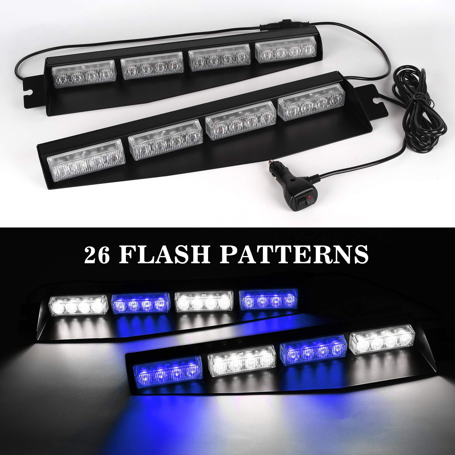 ASPL 32LED Emergency Visor Light Bar - 26 Flash Patterns, Windshield Hazard Warning Strobe Beacon for Trucks & Emergency Vehicles (Blue/White) - Ideal for Roadside Assistance, Construction Zones & Police Use