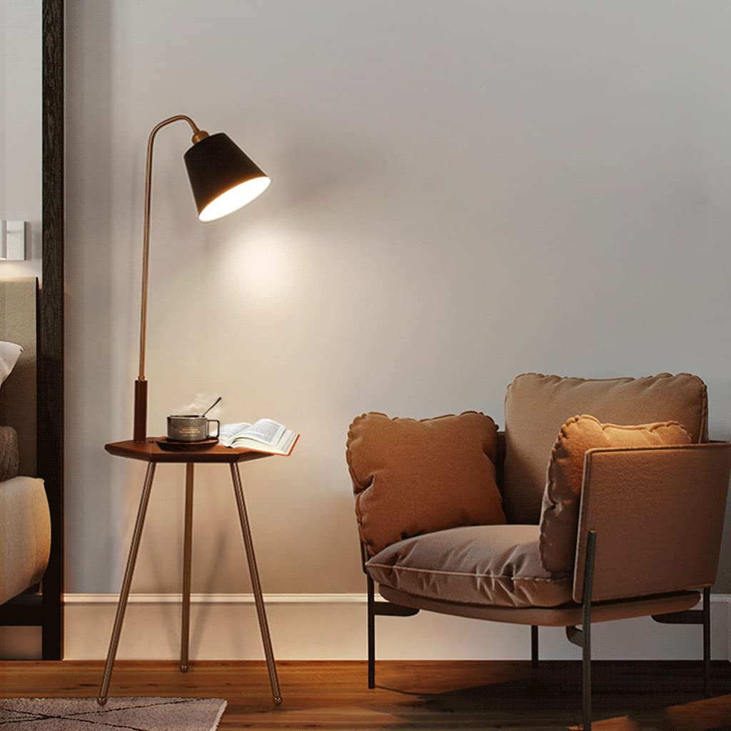 Modern Triangle Floor Lamp with USB Ports & Wood Hexagonal Side Table - Adjustable Standing Lamp for Living Room, Bedroom, Office - Warm White LED Lighting for Reading & Relaxation