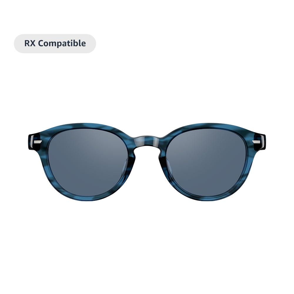 Amazon Echo Frames (2nd Gen) - Smart Glasses with Alexa Built-in, Blue Tortoise Round Frame with Polarized Sunglass Lenses - Hands-Free Calls, Music & Smart Home Control for Workouts, Driving & Outdoor Activities