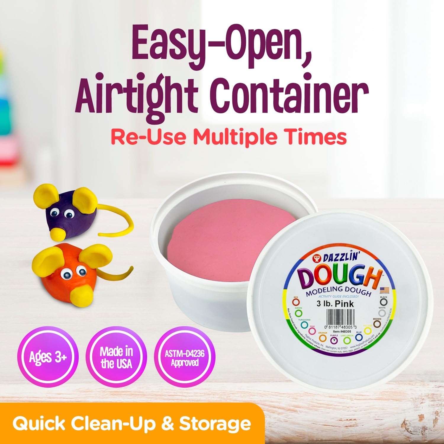 Hygloss 3lb Play Modeling Dough - Non-Toxic & Unscented Art Clay for Kids - Easter Basket Stuffer, Classroom Supplies & Party Favors - Perfect for Arts & Crafts, Sensory Play & Creative Learning Activities (Pink)