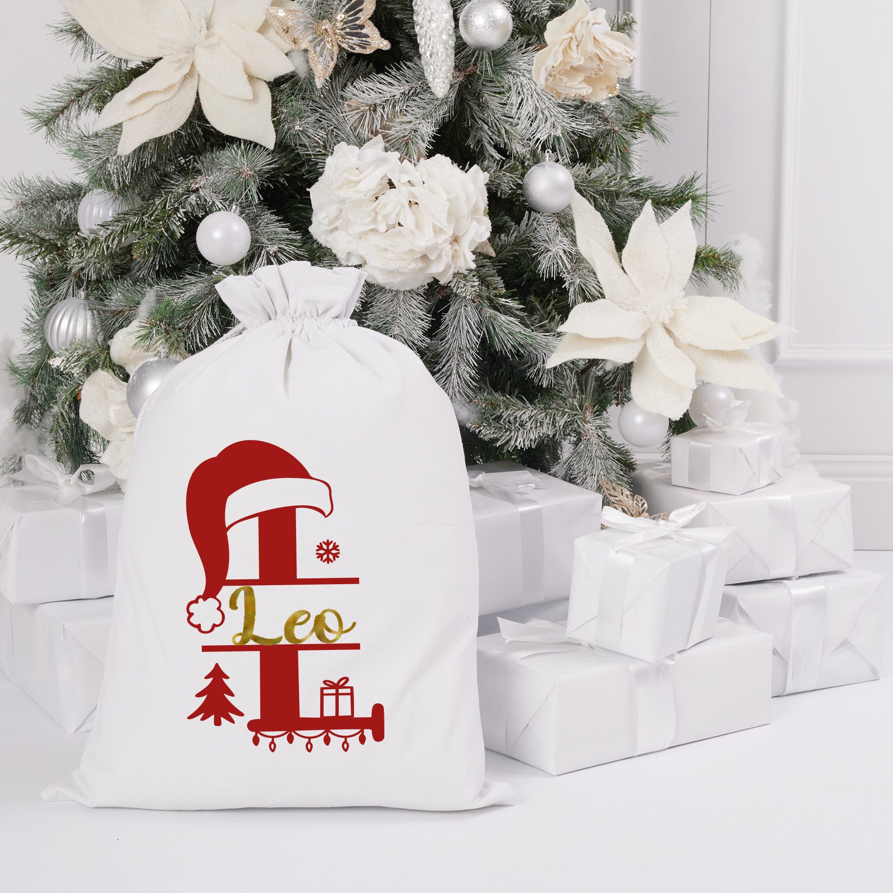Personalized Monogram Santa Sack - Custom Christmas Gift Bag with Name for Holiday Stocking Stuffers & Festive Decorations