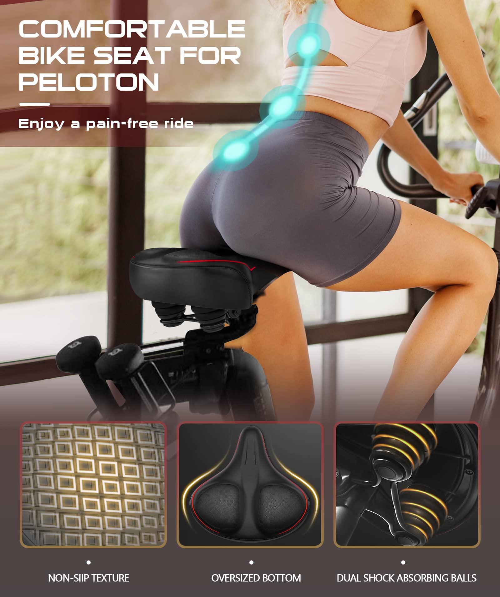 Premium Oversized Noseless Bike Seat for Peloton Bike & Bike+ - Extra Wide Comfort Bicycle Saddle for Men & Women - Ideal Replacement for Exercise Bikes, E-Bikes & Cruisers - Perfect for Indoor Cycling, Long Rides & Pain Relief