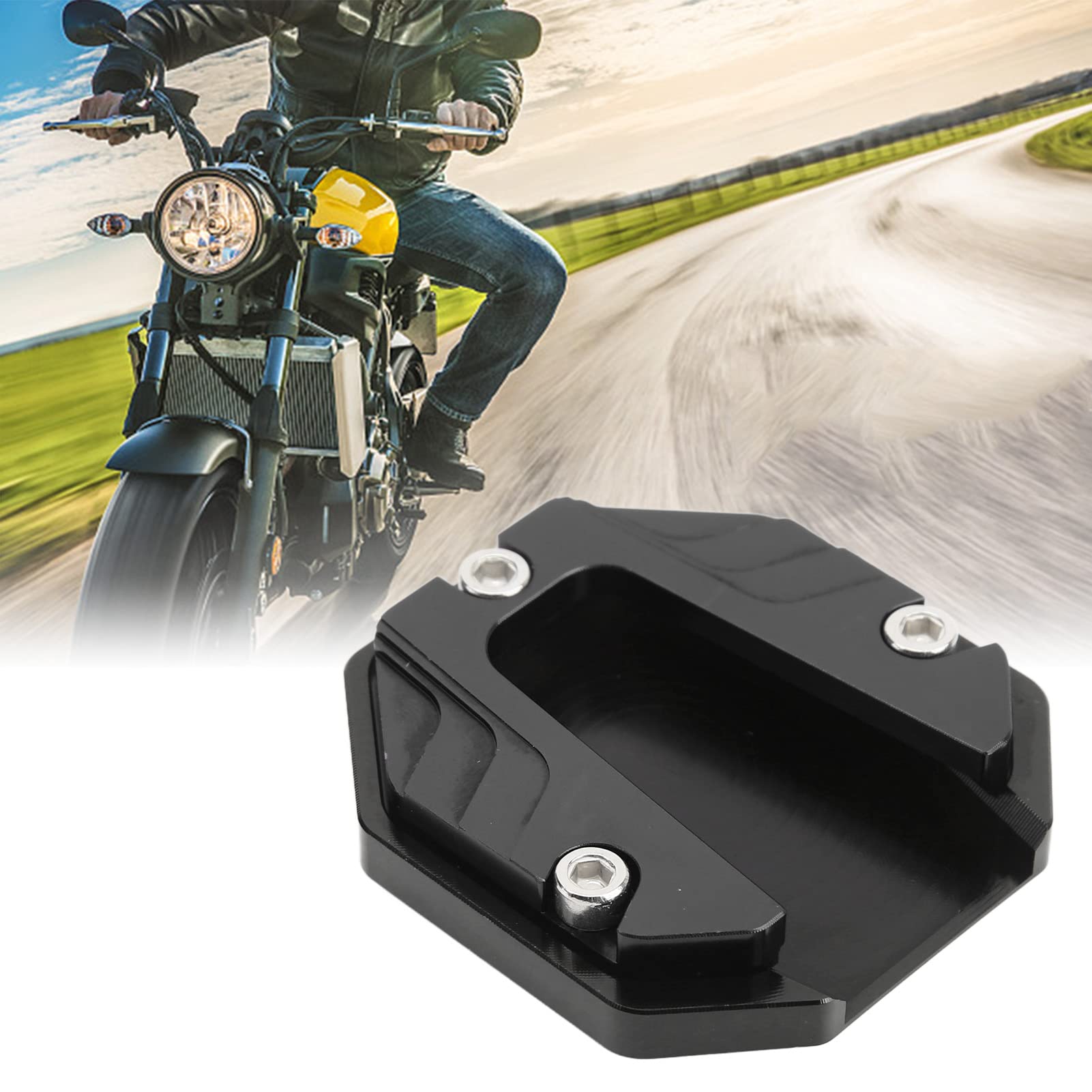 Universal Motorcycle Kickstand Plate - High Strength Aluminium Alloy Side Stand Pad with Hex Wrench for Secure Parking