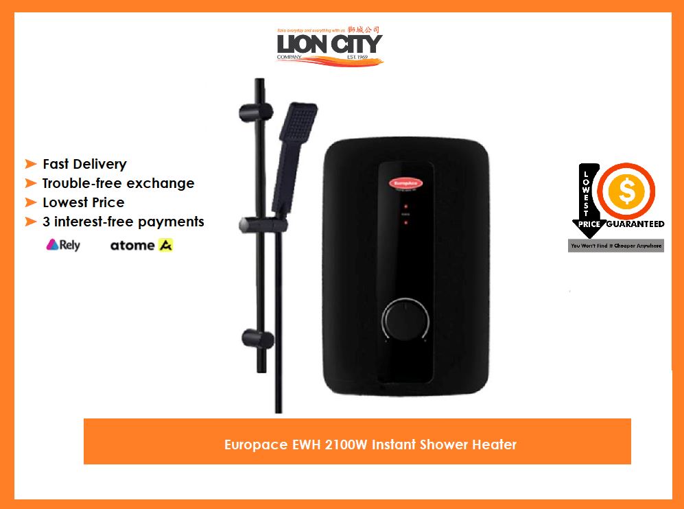 Europace EWH 2100W Instant Electric Shower Heater - Fast Hot Water On Demand for Bathroom, Kitchen & RV Use