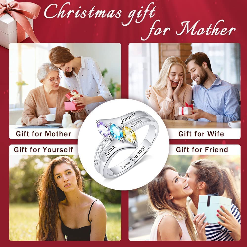 Custom Birthstone Rings for Mother Daughter - Personalized Name Jewelry for Mom, Grandma & BFF | Unique Friendship & Mothers Day Gifts | Perfect for Anniversaries, Birthdays & Special Occasions