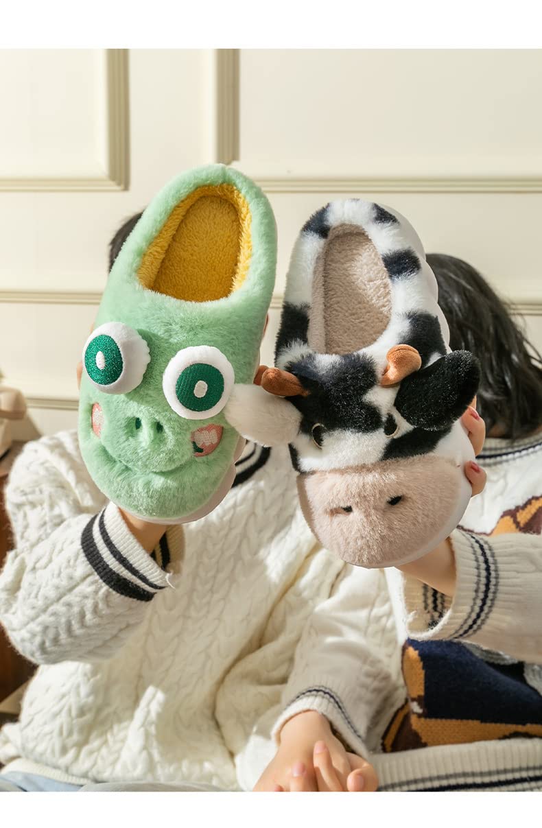 Women's Soft Cotton Animal Slippers - Cozy Cow, Frog & Pig Design - Warm Fluffy House Shoes for Indoor Comfort - Perfect Gift for Her, Home Lounge & Relaxation
