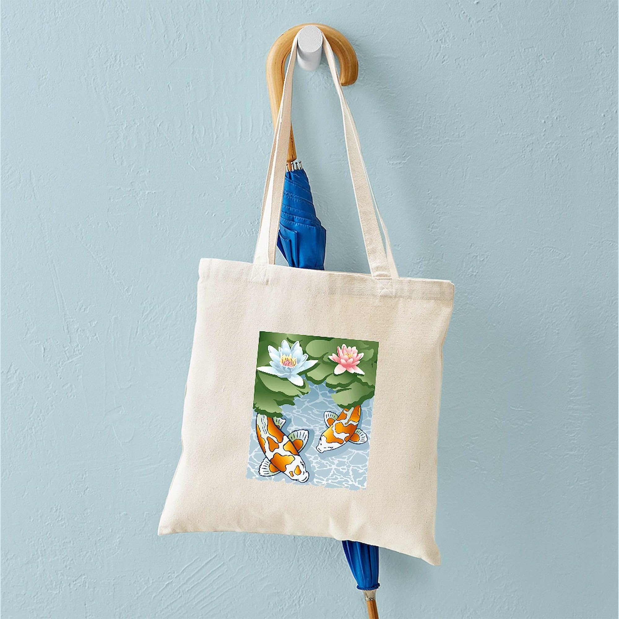 KOI POND Tote Bag - Natural Canvas Reusable Shopping Bag for Women & Men - Eco-Friendly Grocery Tote for Beach, Market & Daily Use
