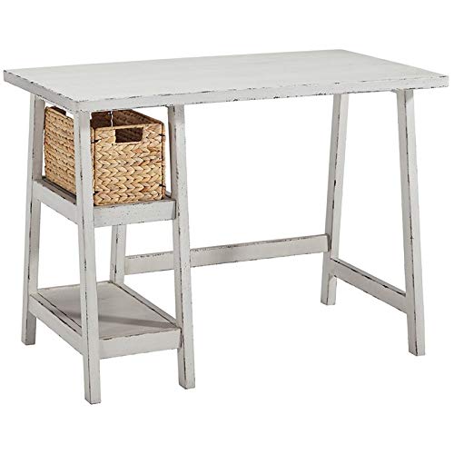 BOWERY HILL Antique White Writing Desk - Vintage Style Home Office Desk for Small Spaces, Study & Work from Home