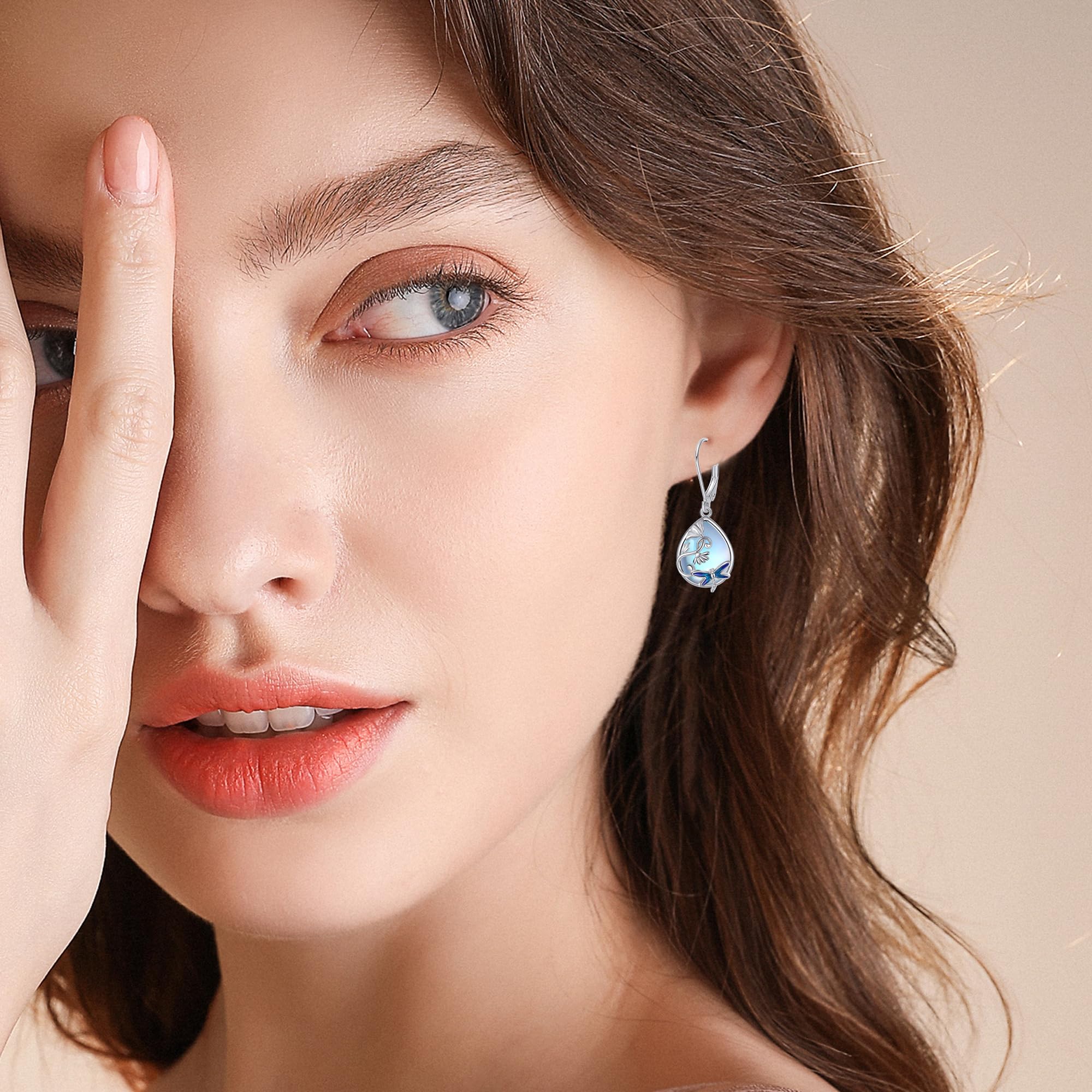925 Sterling Silver Moonstone Leverback Earrings - Butterfly & Daisy Floral Design, Hypoallergenic Jewelry Gift for Women & Girls | Perfect for Weddings, Parties & Everyday Wear