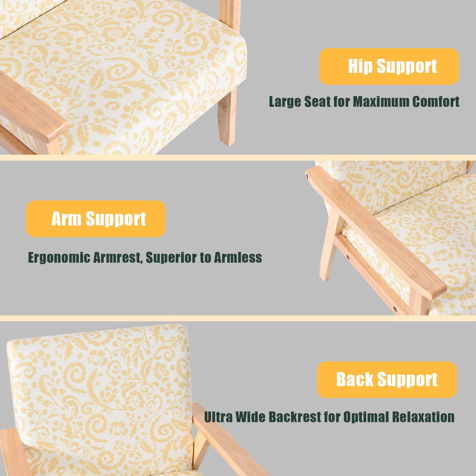 Powerstone Modern Fabric Accent Chair with Wooden Legs - Yellow for Living Room & Office