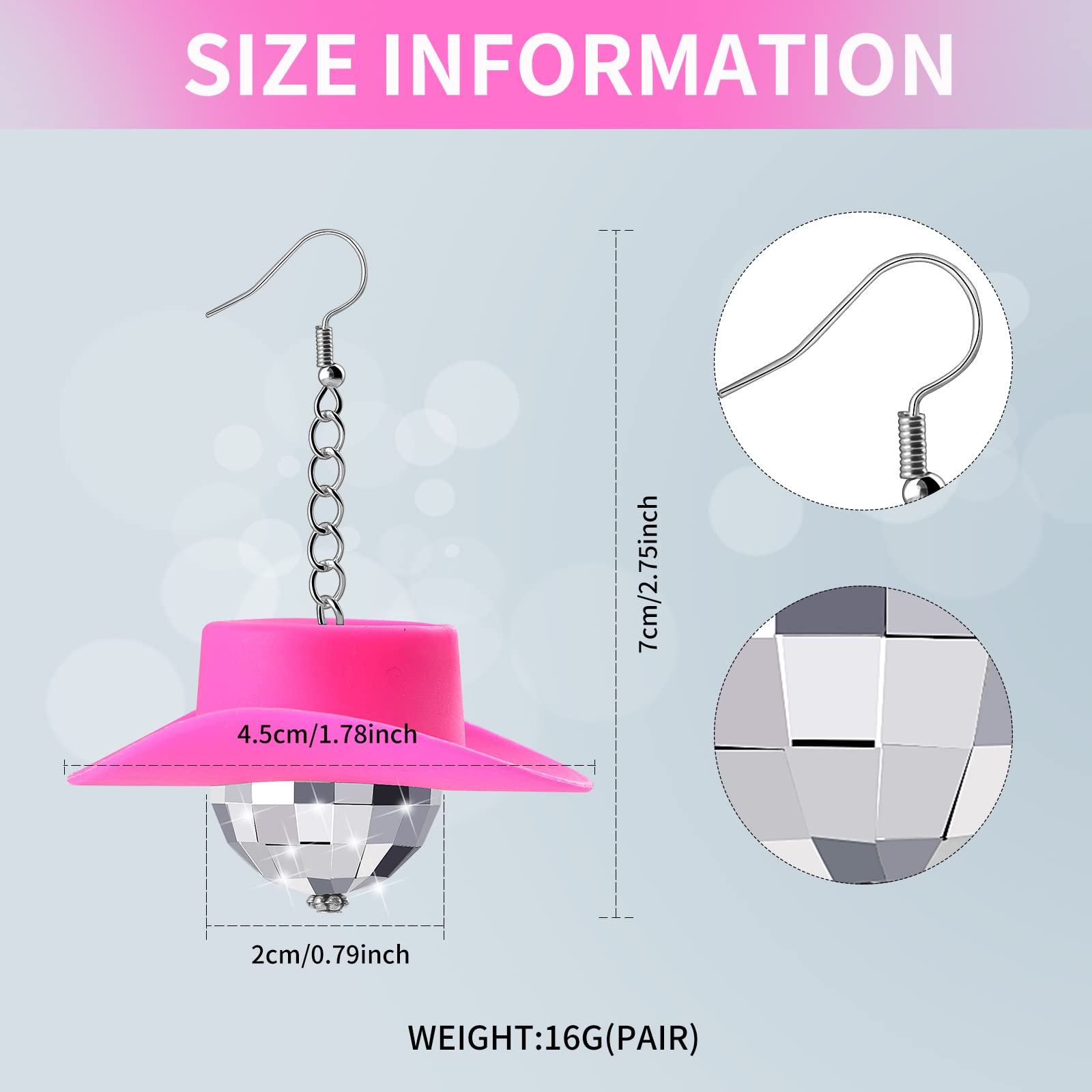 Cowgirl Earrings for Women - Western Disco Ball Dangle Earrings - Perfect for Bachelorette Parties, Country Concerts & Cowgirl Themed Events