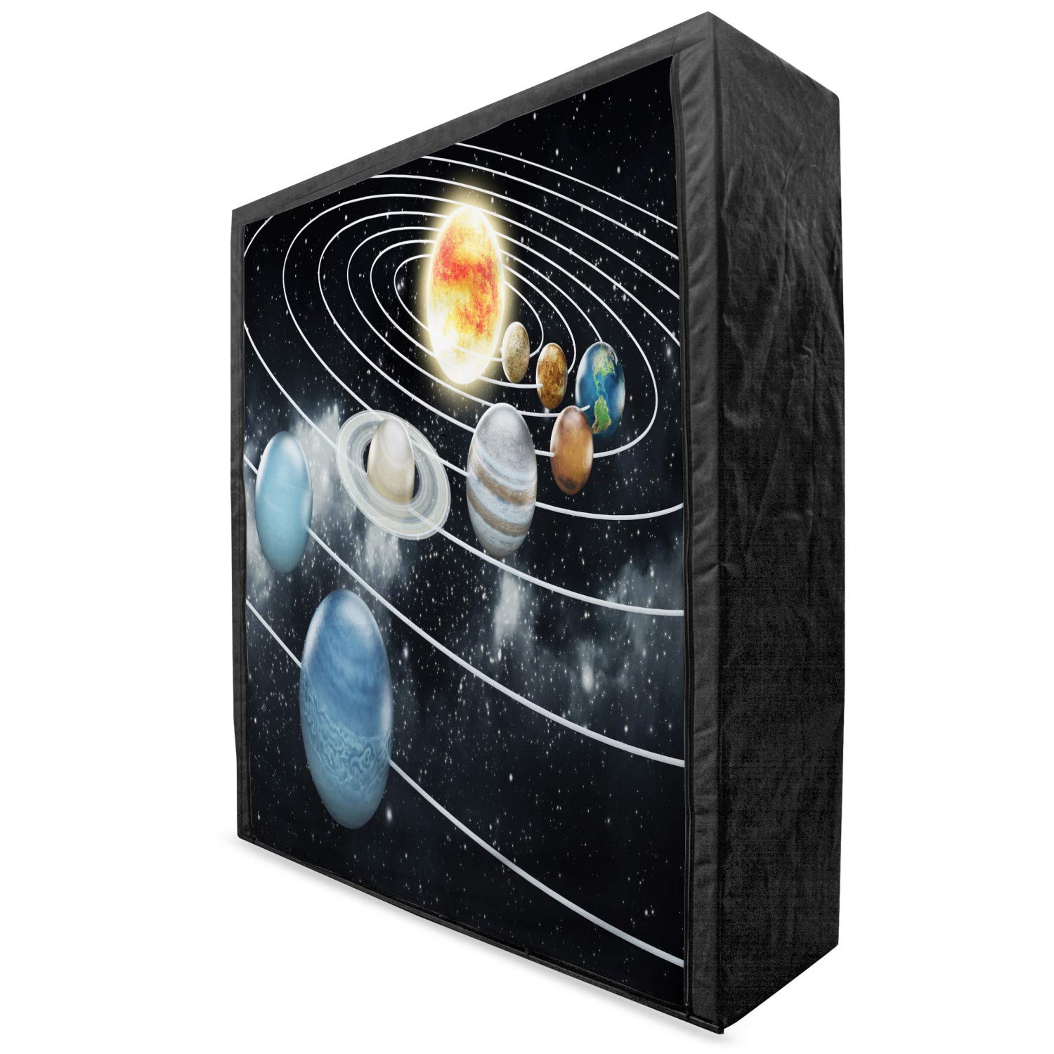 Ambesonne Galaxy Portable Fabric Wardrobe with Solar System Design - 8 Planets & Sun Print Space-Themed Closet Organizer with Shelves, 59