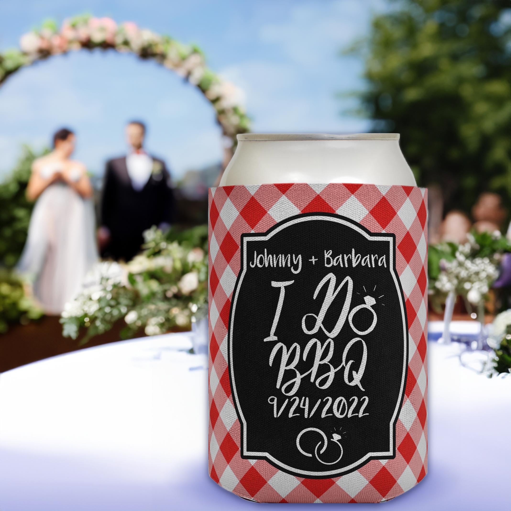 Customized 'I Do BBQ' Wedding Shower Can Coolers - 24-Pack Personalized Red Beer Koozies for Outdoor Parties, Picnics & BBQ Celebrations