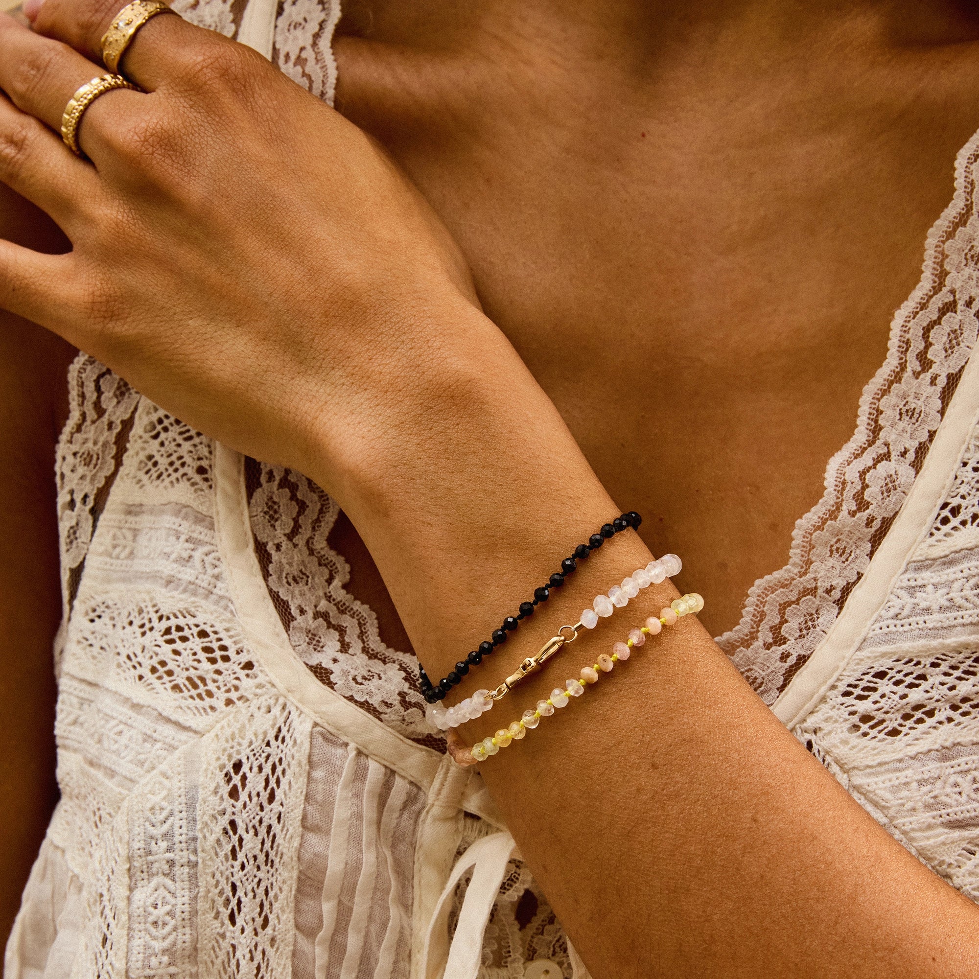 10K Yellow Gold Black Spinel Beaded Mood Bracelet with Natural Black Spinel & Brilliant Diamonds - Perfect for Everyday Wear, Gifts & Special Occasions