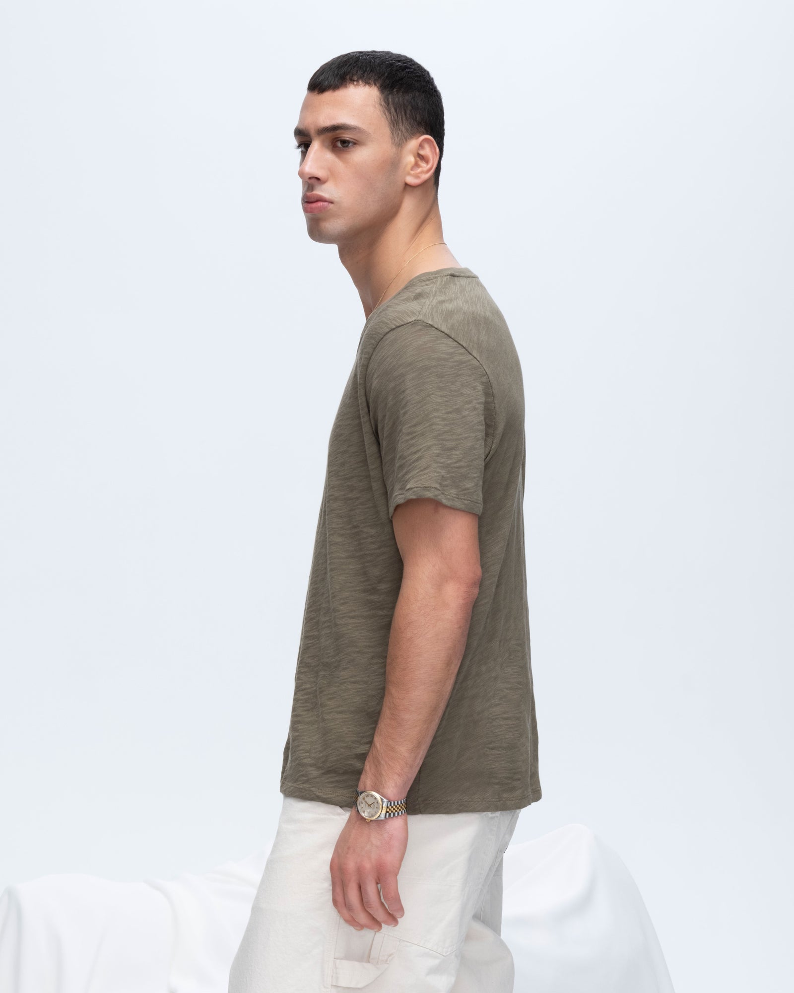 Slub Jersey V Neck T-Shirt - Army Green | Casual Comfort Fit for Everyday Wear & Layering