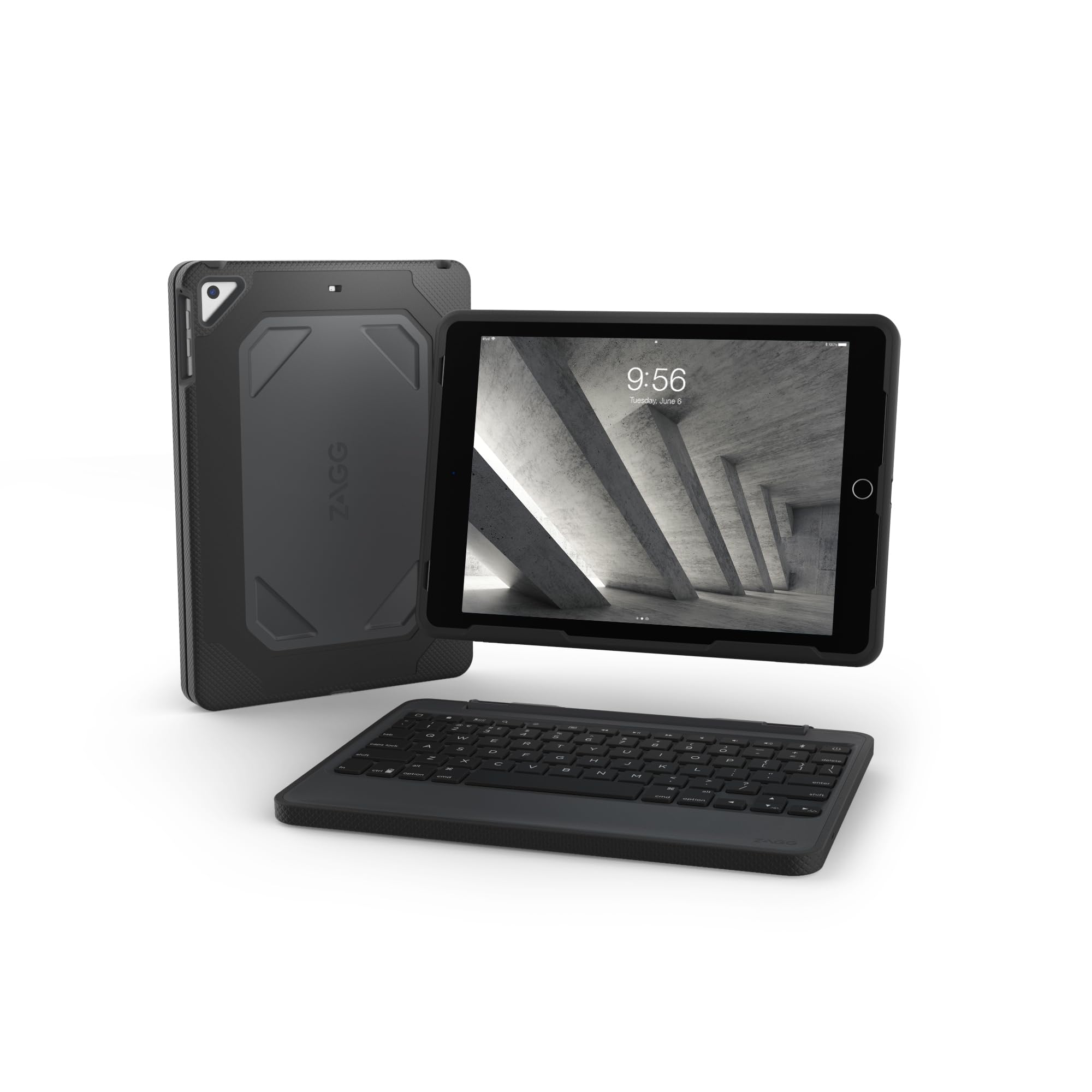 ZAGG Rugged Book Detachable Case with Magnetic-Hinged Backlit Keyboard for iPad Air/Air 2/9.7/9.7 Pro | Multi-Device Bluetooth Pairing | USB-C Cable Included | Black | Perfect for Work, Travel & Home Office Use