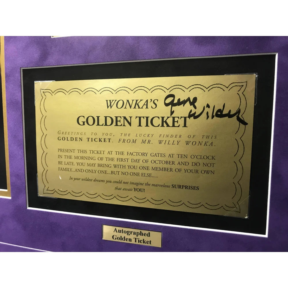 Authentic Gene Wilder Signed Golden Ticket Willy Wonka Framed Collage with PSA COA & Gobstopper - Perfect for Movie Memorabilia Collectors and Chocolate Factory Fans