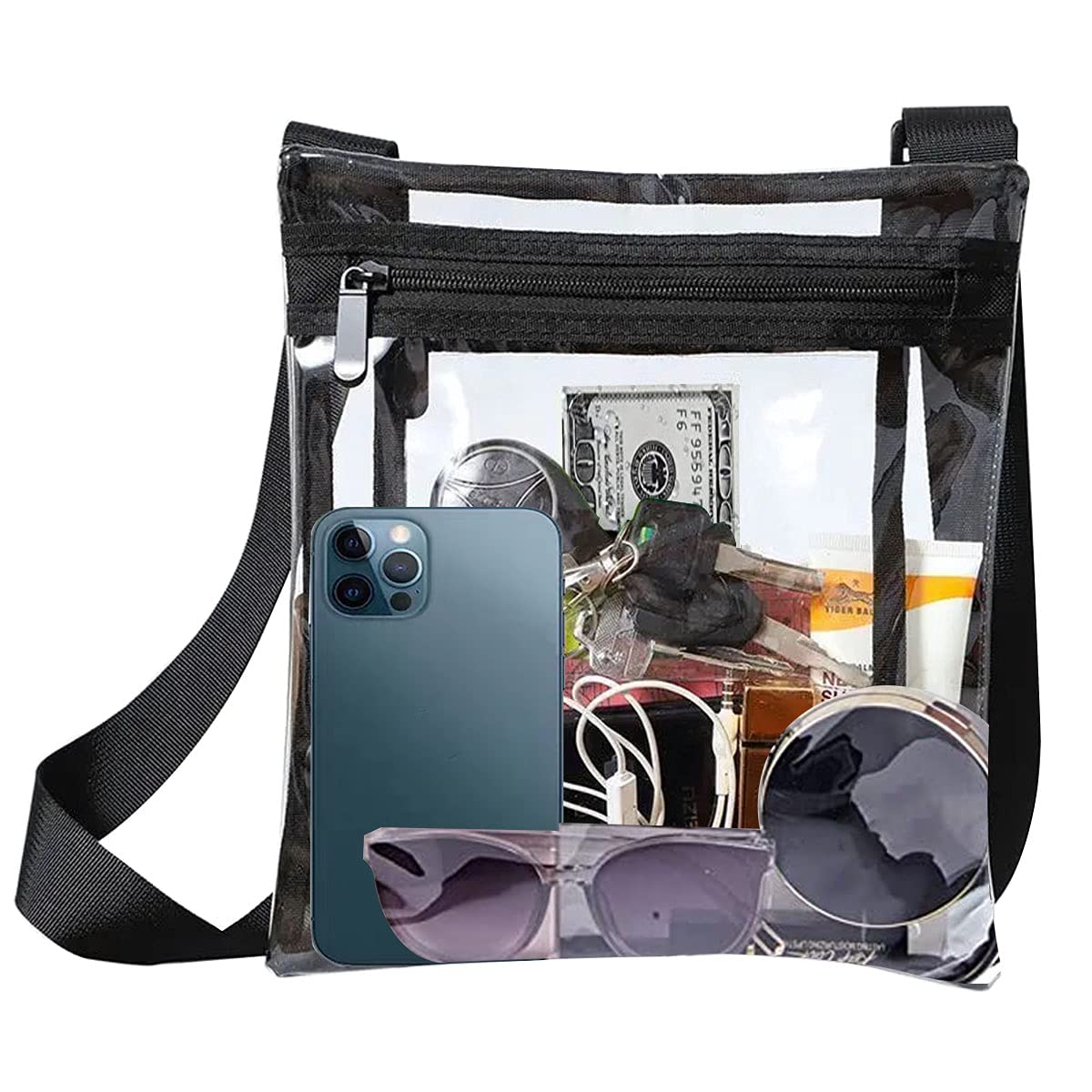 Stadium Approved Clear Crossbody Messenger Shoulder Bag - Adjustable Strap, Transparent Concert Purse & Tote Bag for Concerts, Festivals & Sporting Events