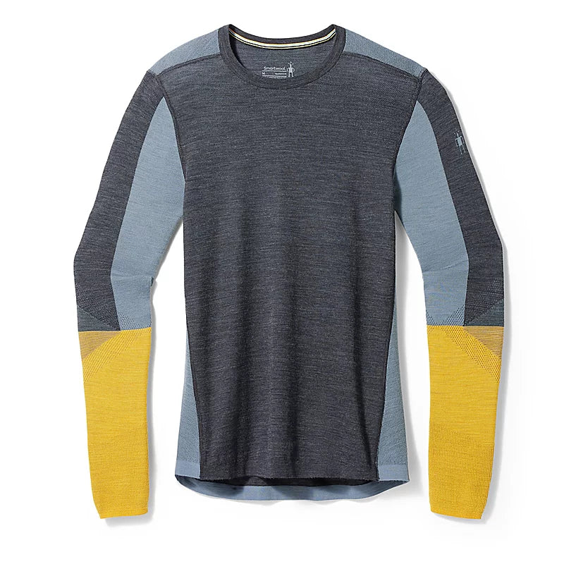 Men's Intraknit™ Thermal Merino Wool Base Layer Top - Colorblock Crew Neck Long Sleeve Shirt for Cold Weather (Charcoal Honey Gold) - Perfect for Hiking, Skiing & Winter Outdoor Activities