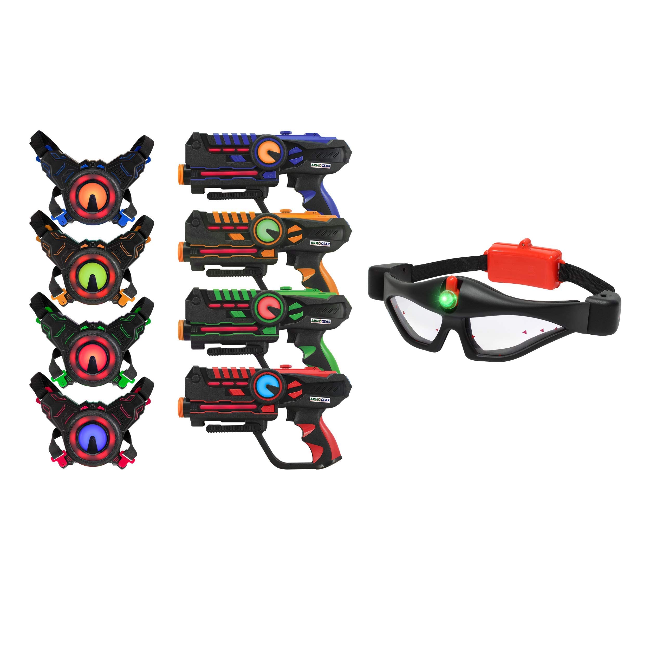 ArmoGear Laser Tag Set - 4 Player Pack with Night Vision Goggles for Outdoor & Indoor Team Shooting Games | Perfect for Birthday Parties, Family Fun, and Tactical Training