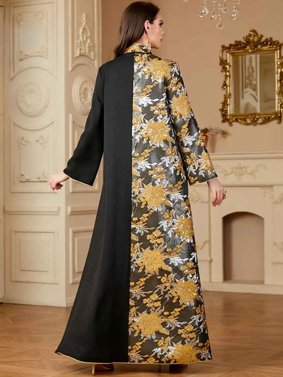 Elegant Jacquard Eid Caftan Dress for Women - Long Sleeve Flowy Kaftan #244150 - Perfect for Eid Celebrations, Weddings & Special Occasions