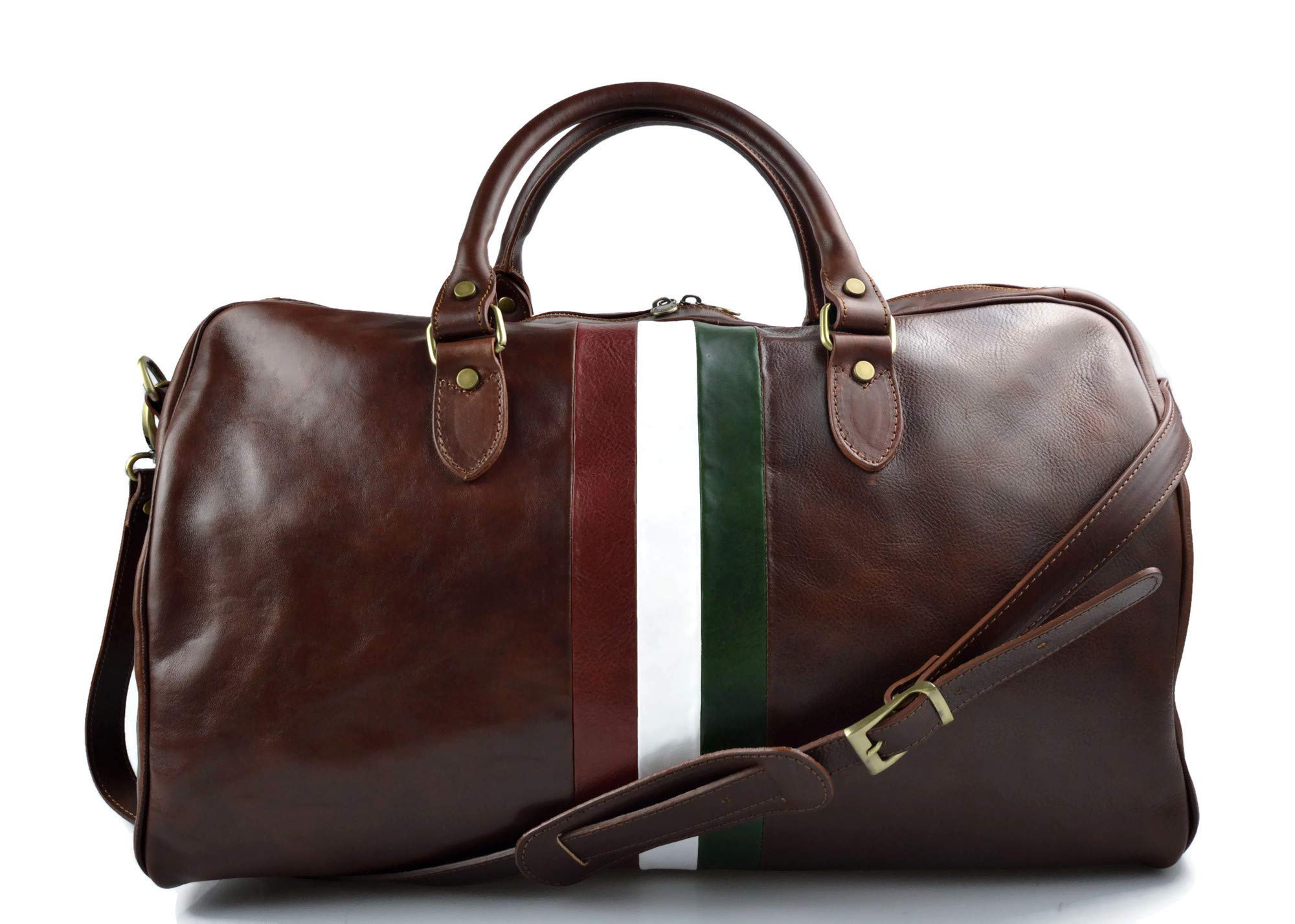Premium Italian Leather Travel Duffle Bag for Men & Women - Brown Weekender Gym Bag with Shoulder Strap - Perfect for Business Trips, Gym, Weekend Getaways & Carry-On Luggage
