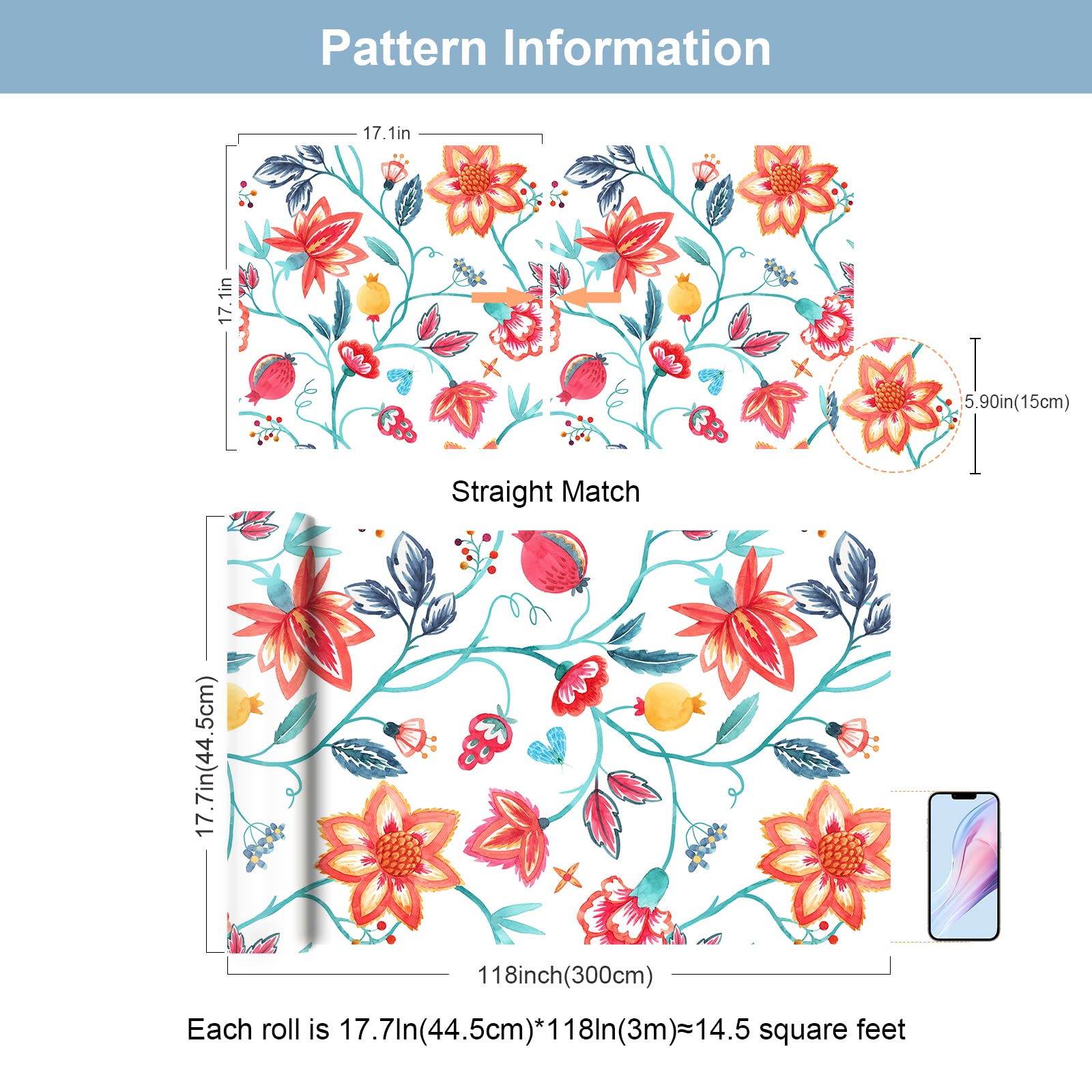 VaryStyle Orange Red Floral Peel and Stick Wallpaper - 17.7