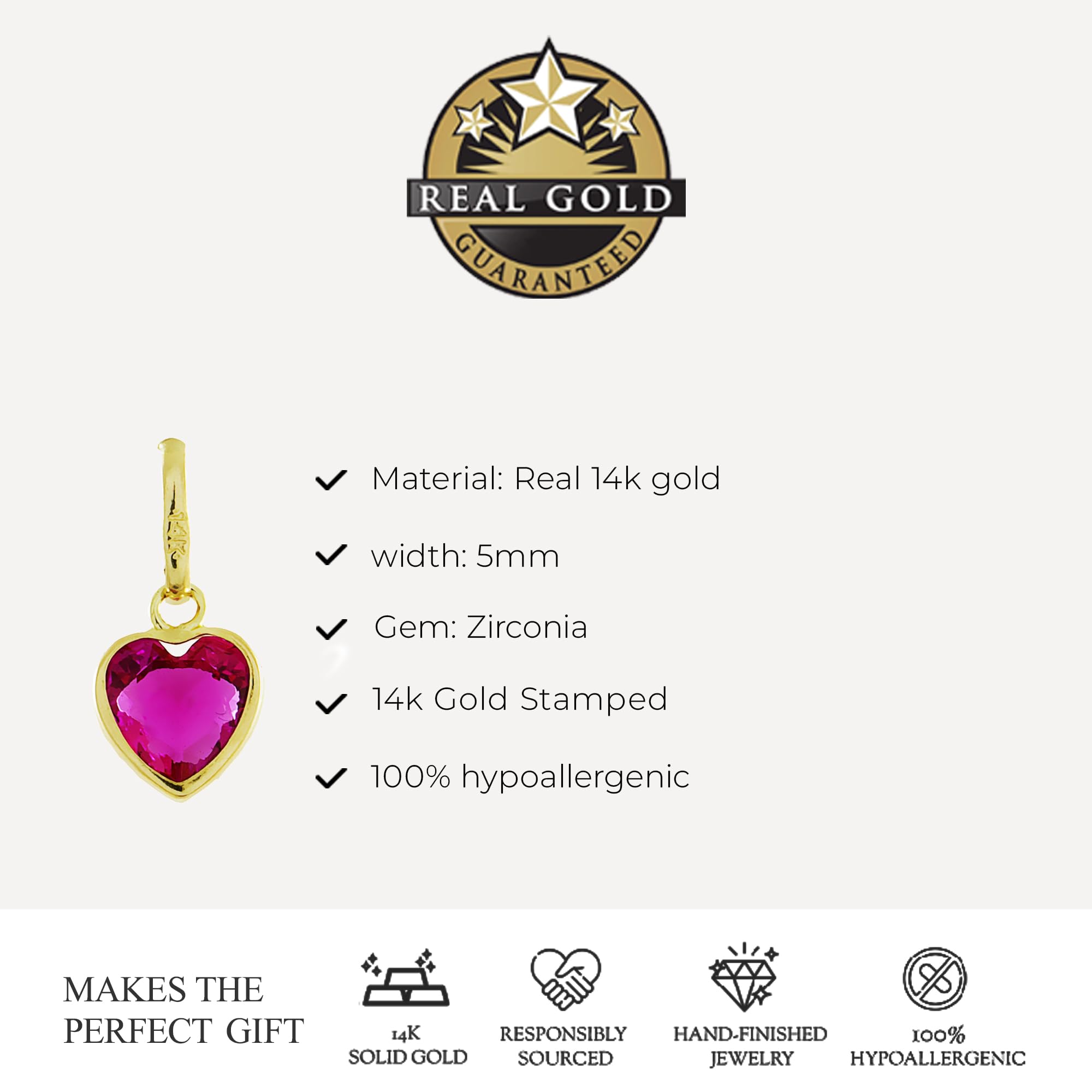 14K Solid Gold Heart Pendant with Multicolor Cubic Zirconia - Elegant Women's Jewelry for Necklaces & Bracelets | Perfect Gift for Valentine's Day, Anniversary & Special Occasions