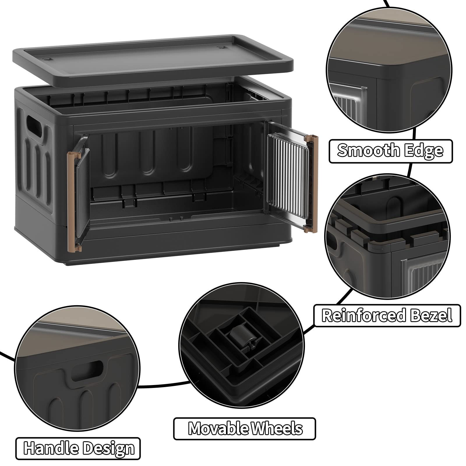 HAIXIN 47Qt Black Stackable Storage Bins with Lids (3-Pack) - Foldable Plastic Storage Containers for Closet Organization, Home & Office Use - Perfect for Clothes, Toys, Seasonal Items Storage