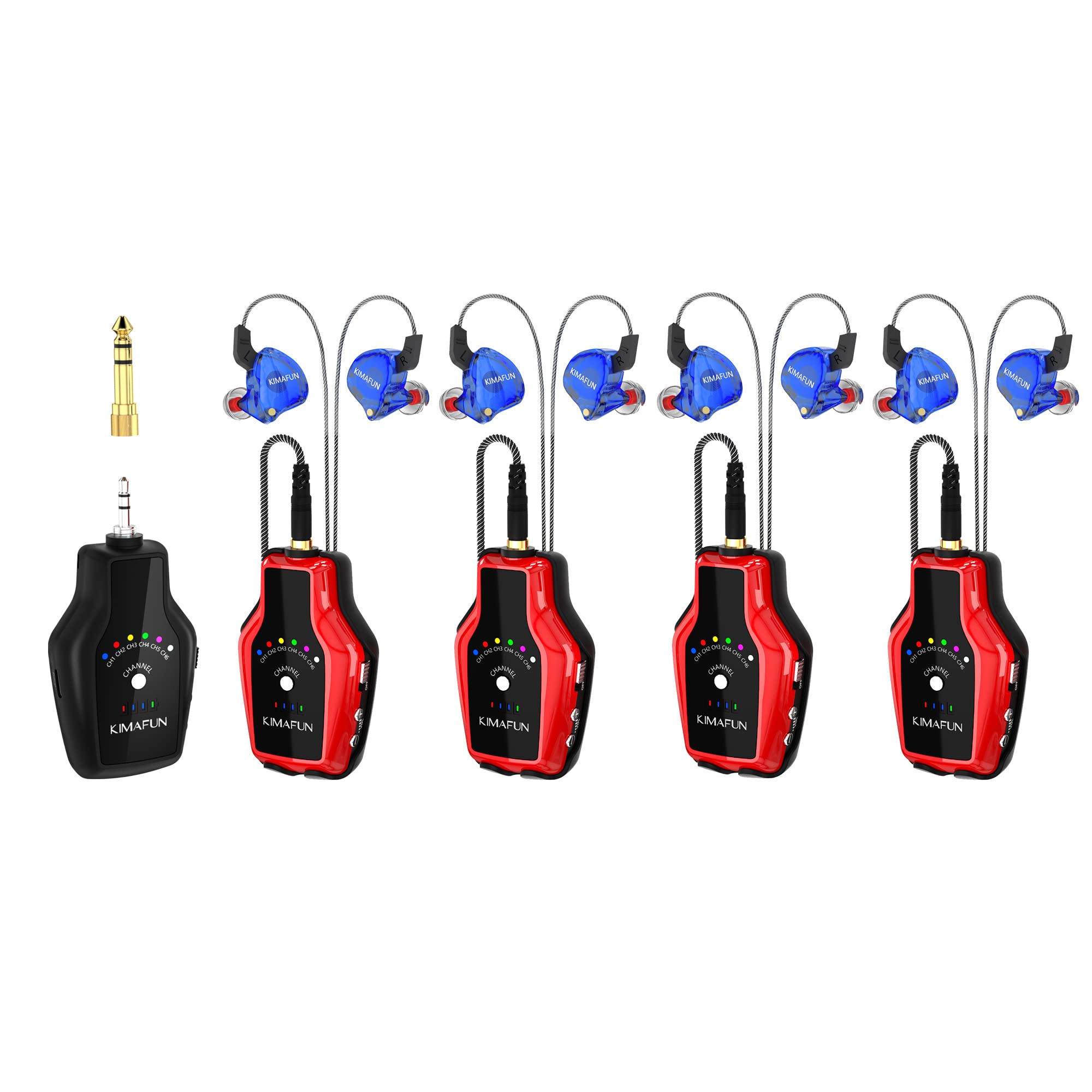 KIMAFUN Wireless In-Ear Monitor System Set (1TX+4RX) - Professional IEM Headphones for Musicians, Bands & Live Performances - Perfect for Rehearsals, Concerts & Studio Recording